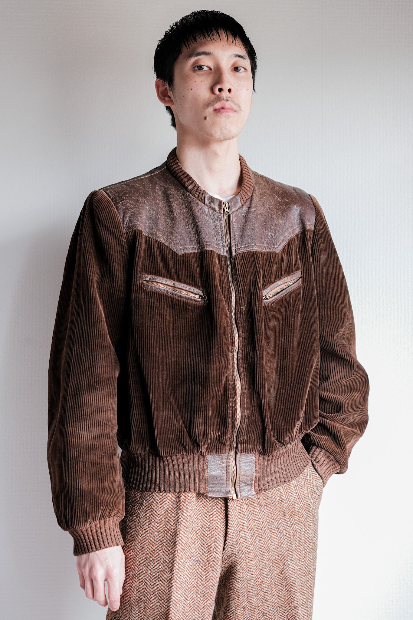 ［~30's］German Vintage Brown Corduroy Zip Up Blouson
