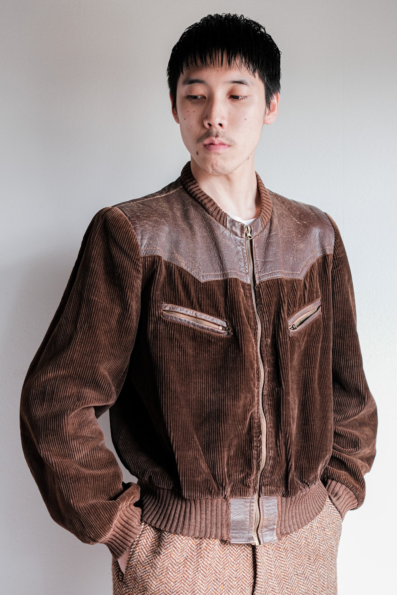 ［~30's］German Vintage Brown Corduroy Zip Up Blouson