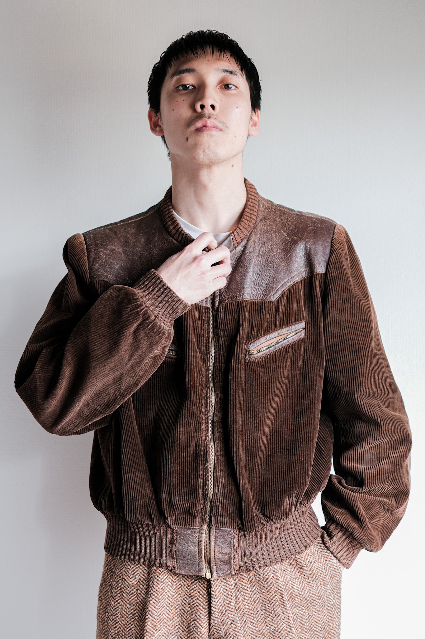 ［~30's］German Vintage Brown Corduroy Zip Up Blouson