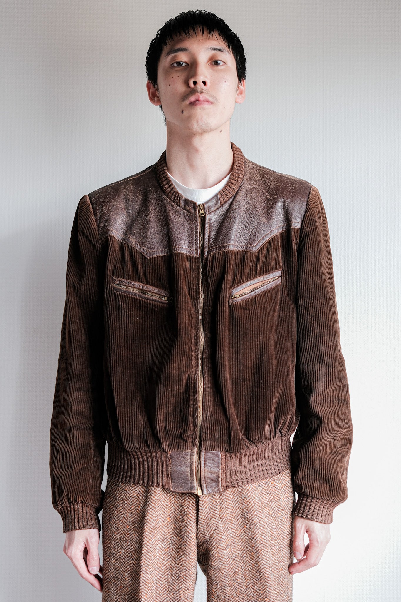 ［~30's］German Vintage Brown Corduroy Zip Up Blouson