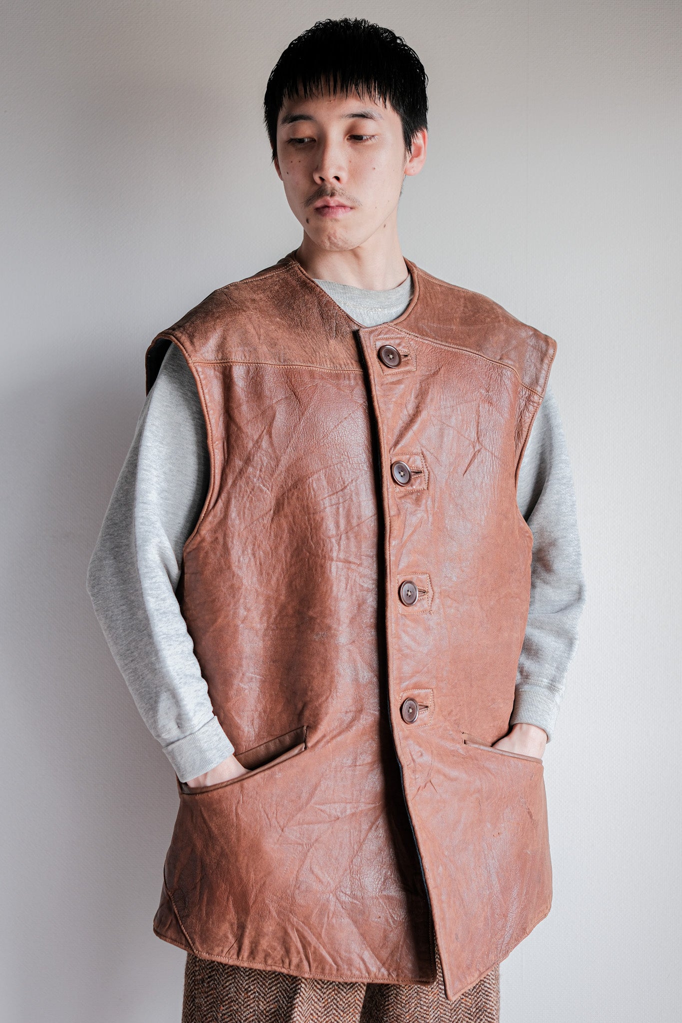 ［~40's］WWⅡ British Army Jerkin Leather Vest Size.2 "Modified"