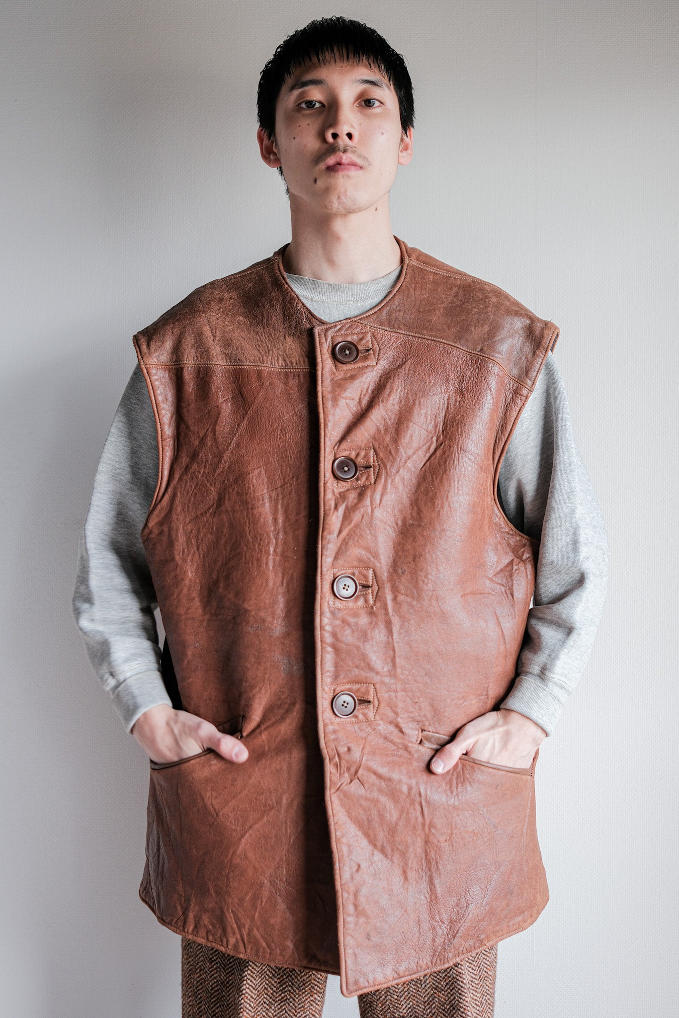 [~ 40's] WWⅱ British Army Jerkin Le cuir gilet Taille.2 "Modified"