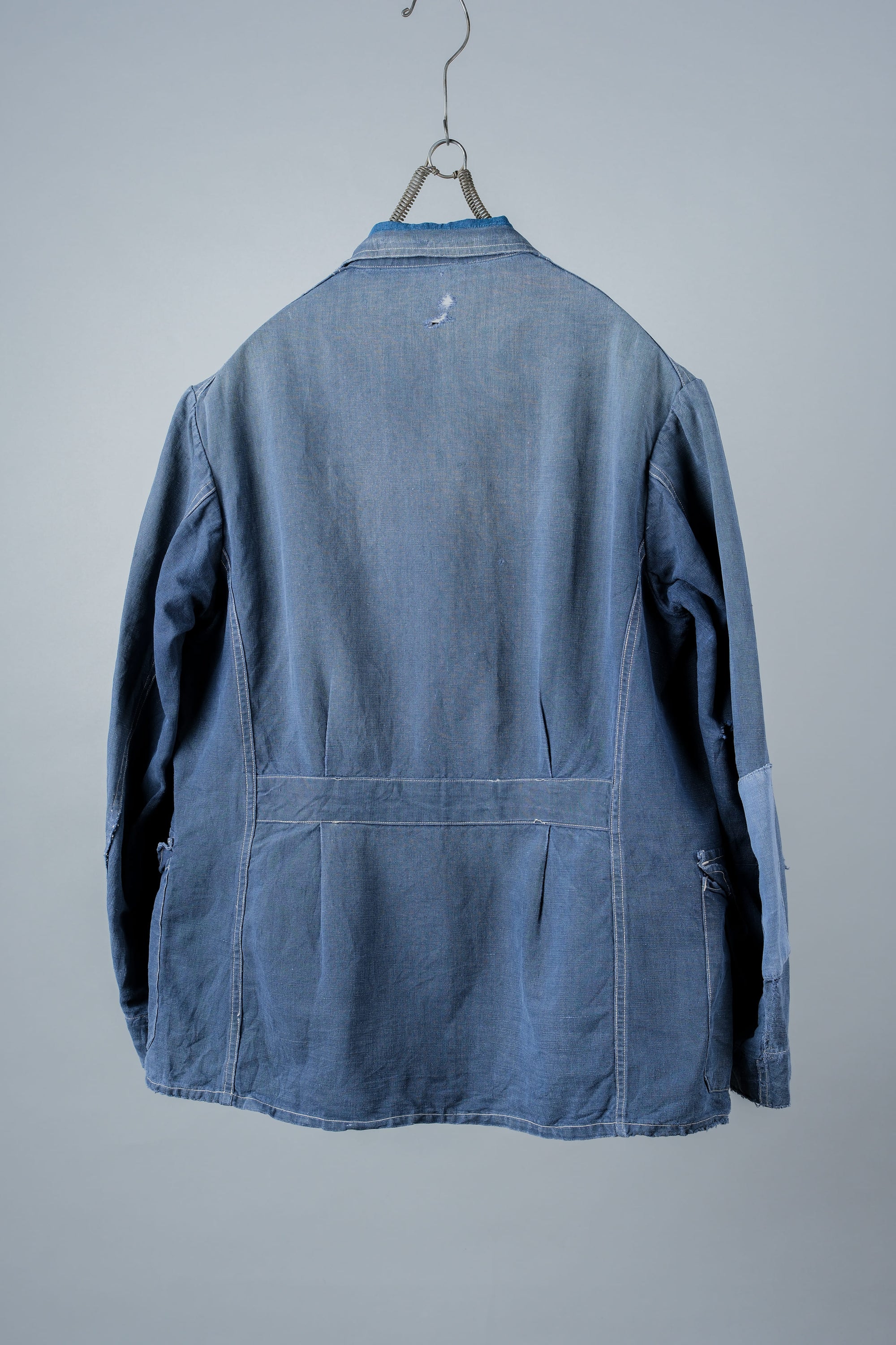 【~30’s】French Vintage Indigo Linen 4 Pockets Lapel Work Jacket