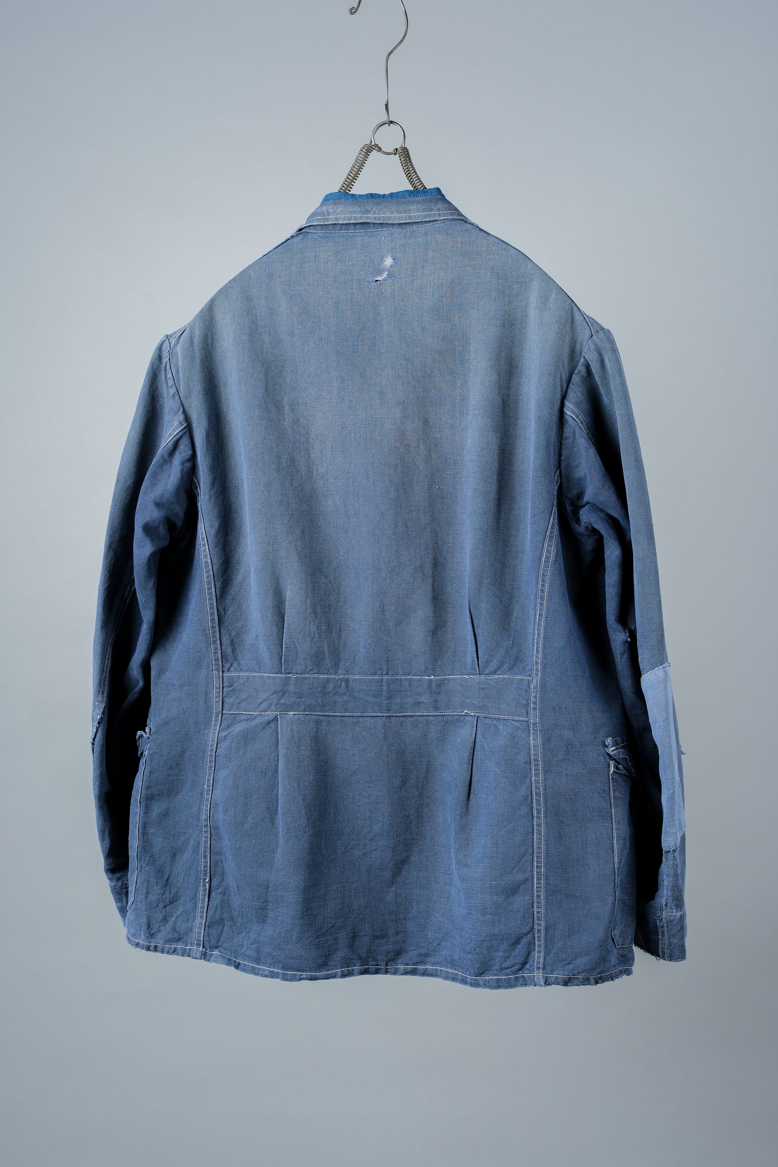 [~ 30's] French Vintage Indigo Linen 4 POCHETS Veste de travail sur les revers