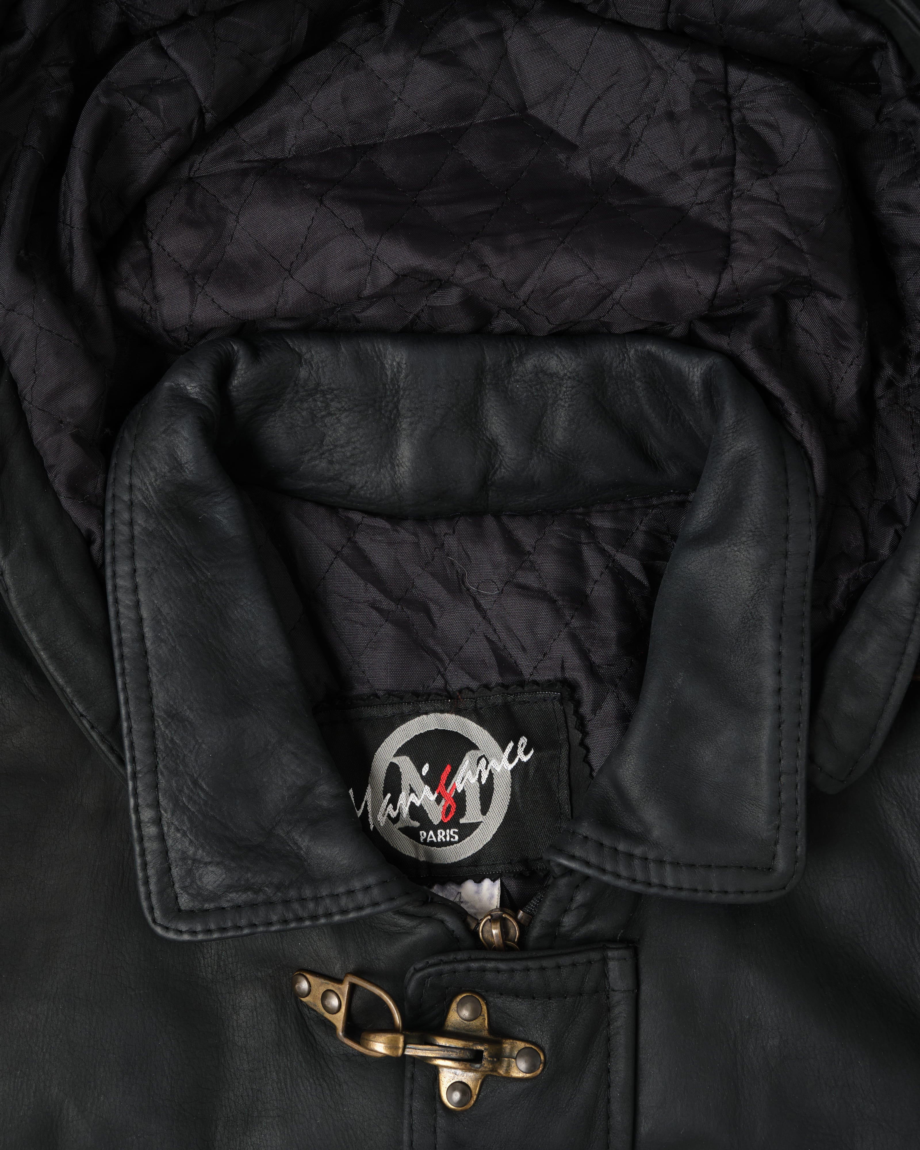 80's】French Vintage Detachable Hood Fireman Type Leather Short Jacke