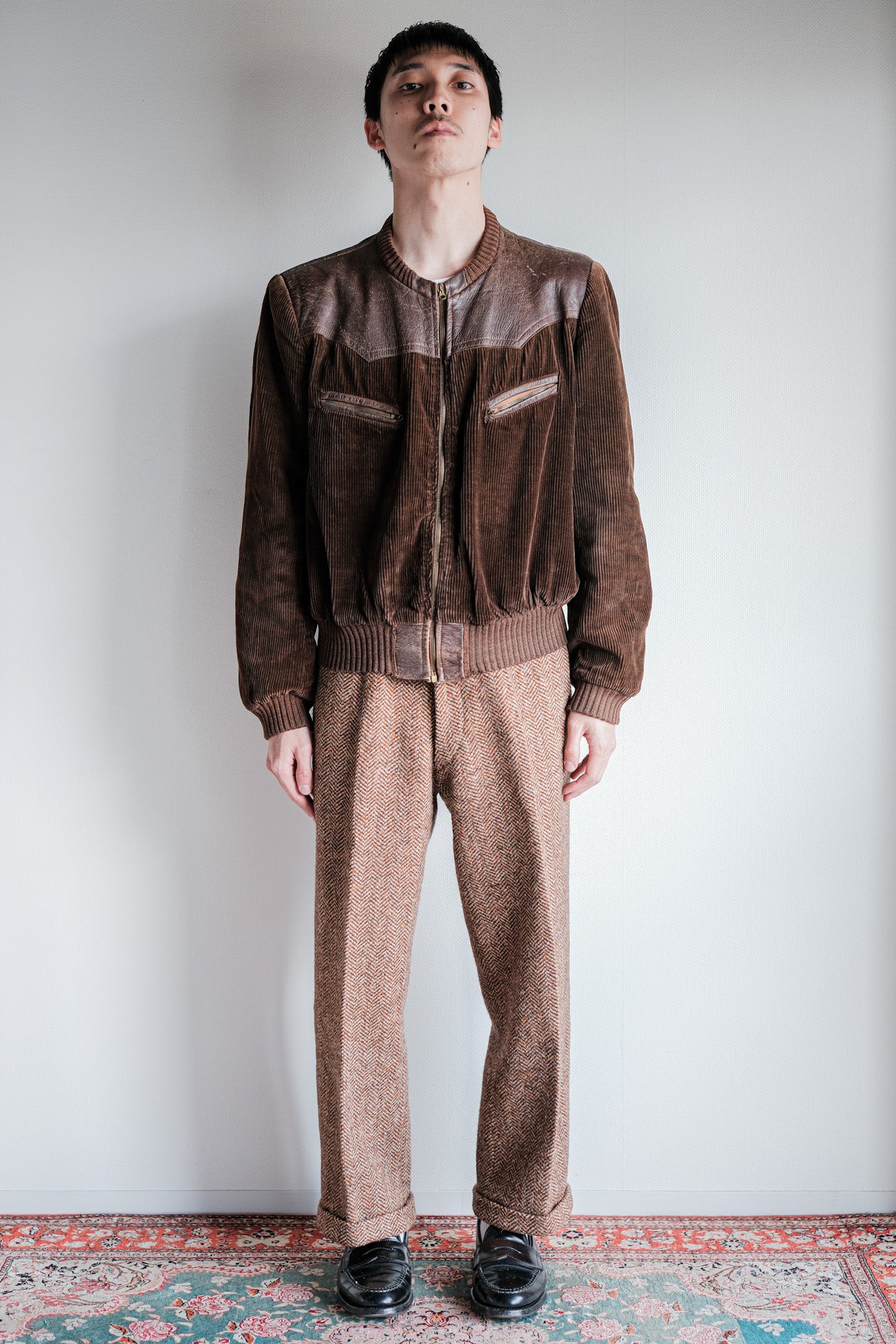［~30's］German Vintage Brown Corduroy Zip Up Blouson