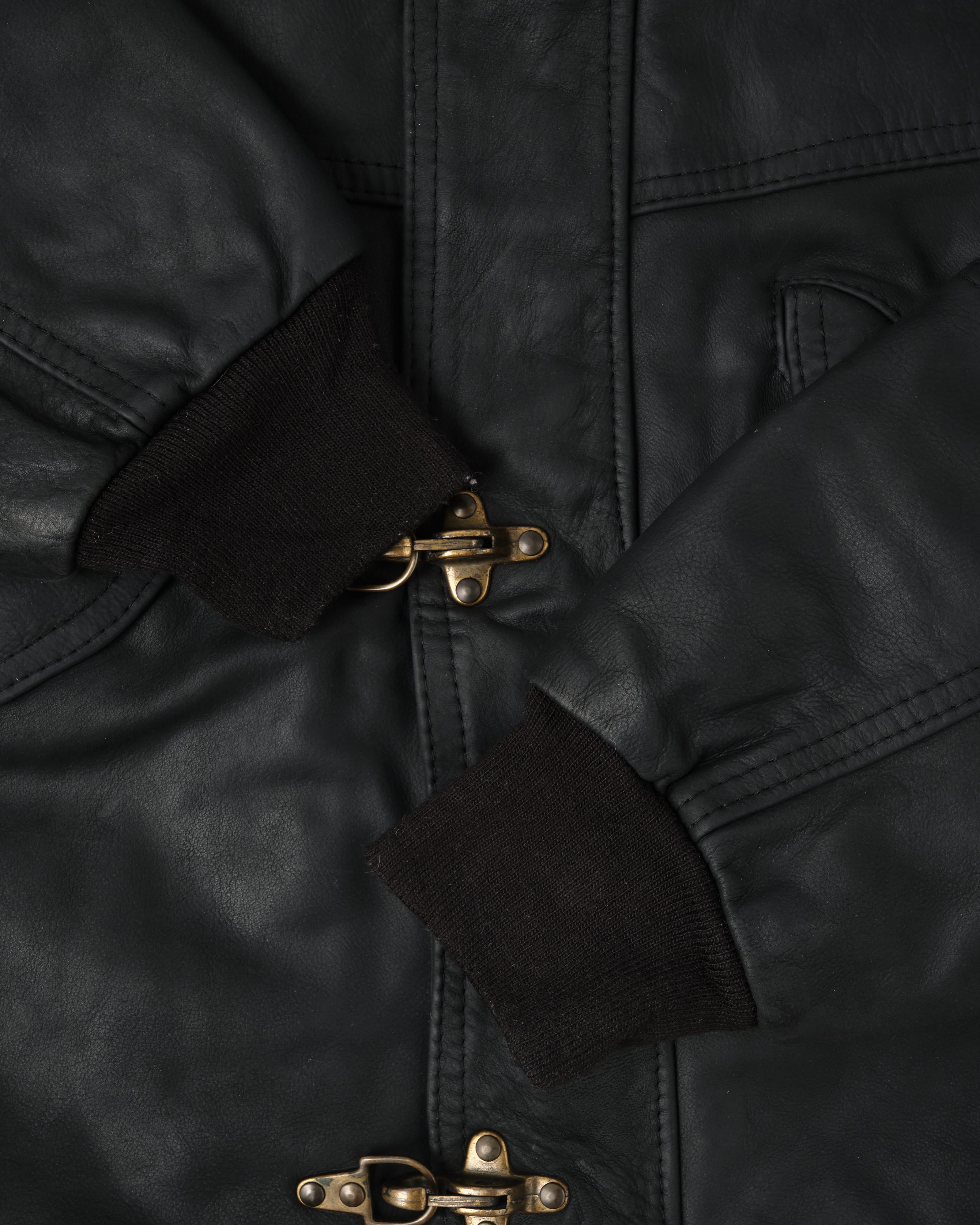 80's】French Vintage Detachable Hood Fireman Type Leather Short Jacke
