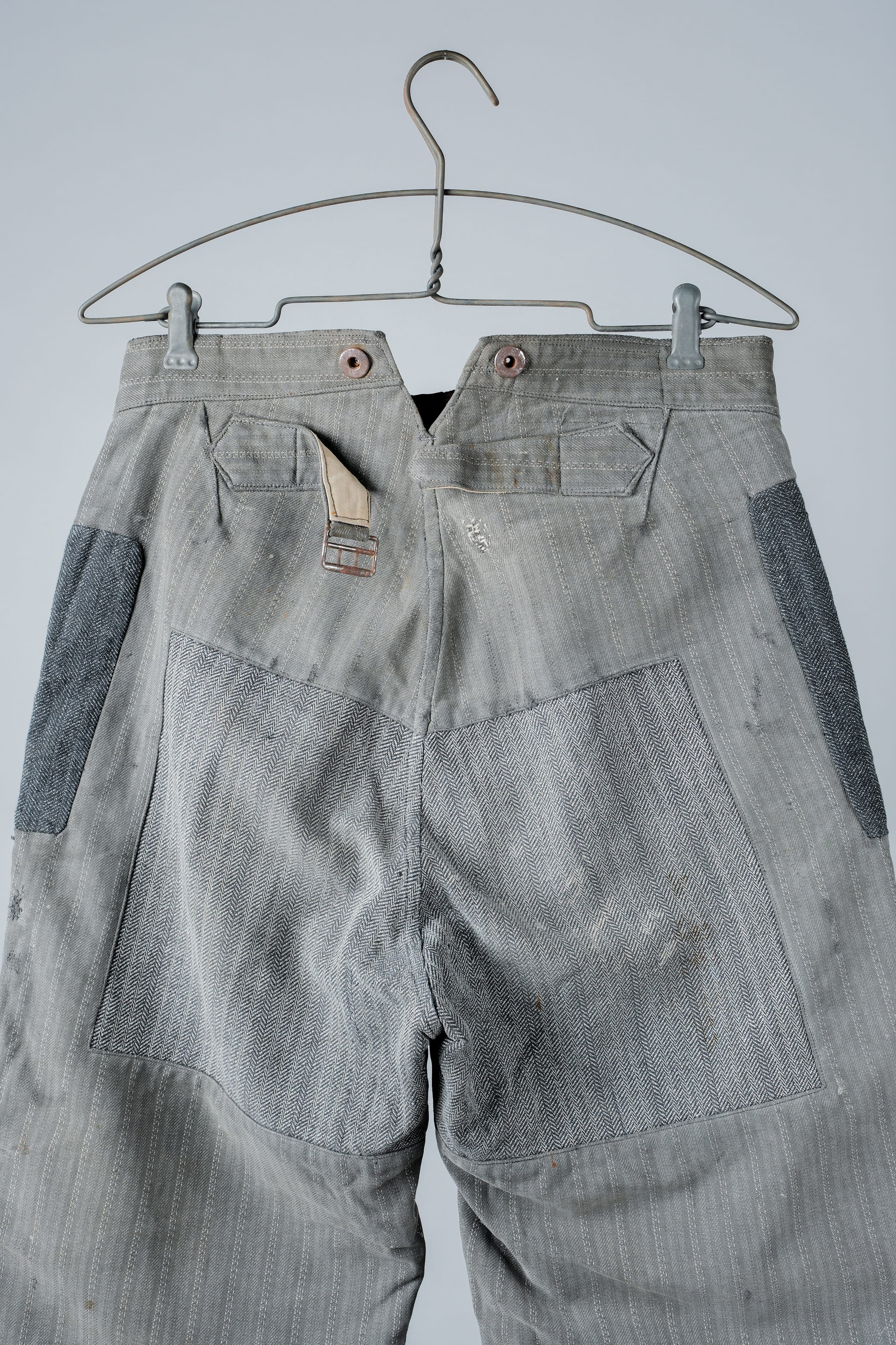 【~40’s】French Vintage Cotton Striped Work Pants "Patchwork" "Le Mont St. Michel"