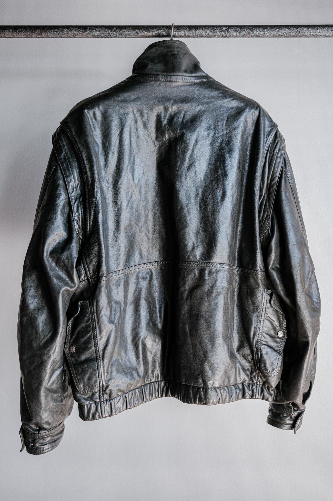 ［~90's］Old Renoma Paris Black Leather Detachable Sleeve Multi Pocket Jacket With Liner Size.XXL
