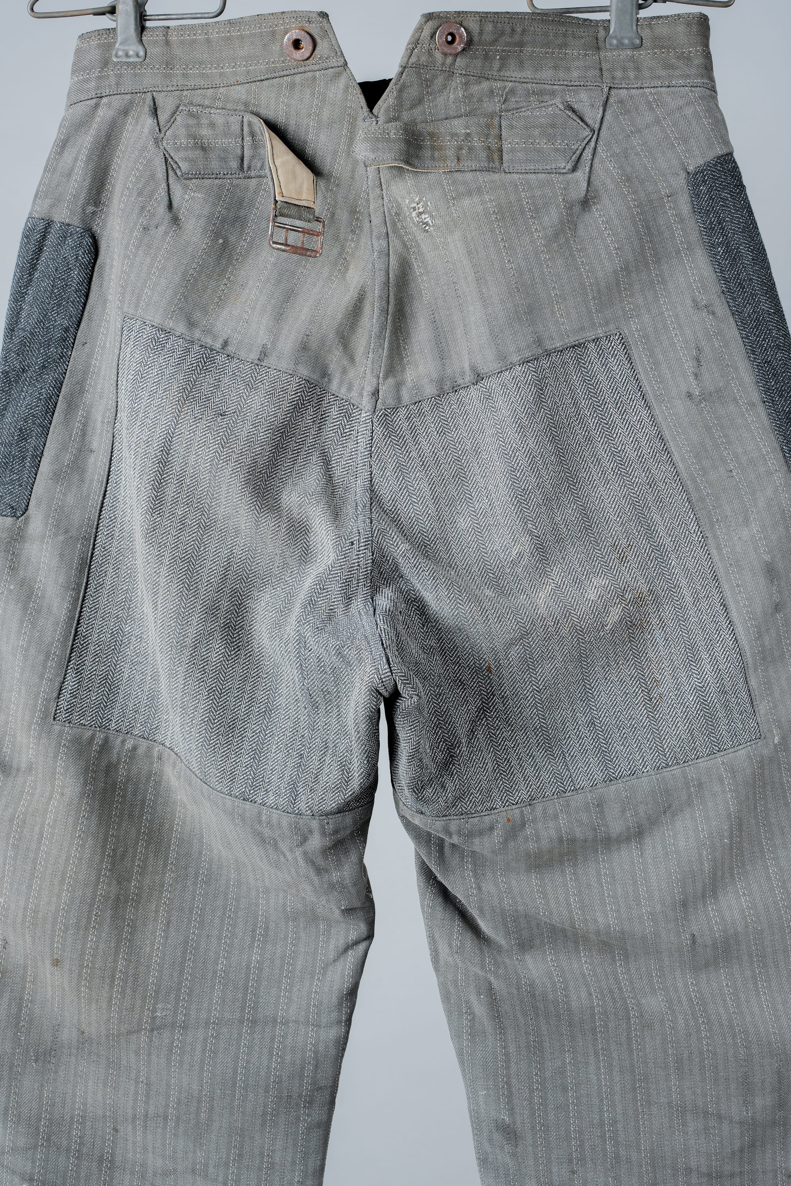 【~40’s】French Vintage Cotton Striped Work Pants "Patchwork" "Le Mont St. Michel"