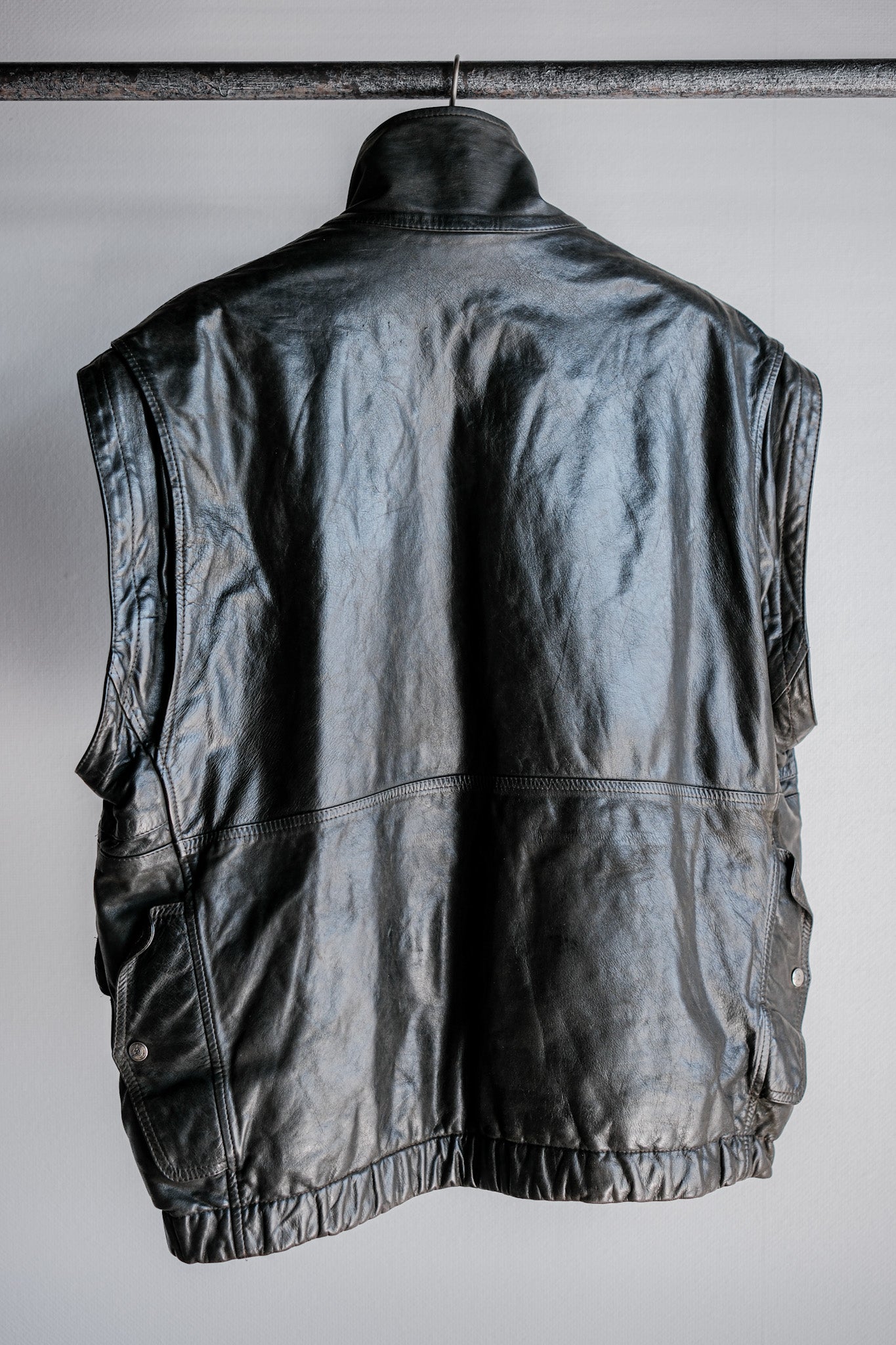 ［~90's］Old Renoma Paris Black Leather Detachable Sleeve Multi Pocket Jacket With Liner Size.XXL