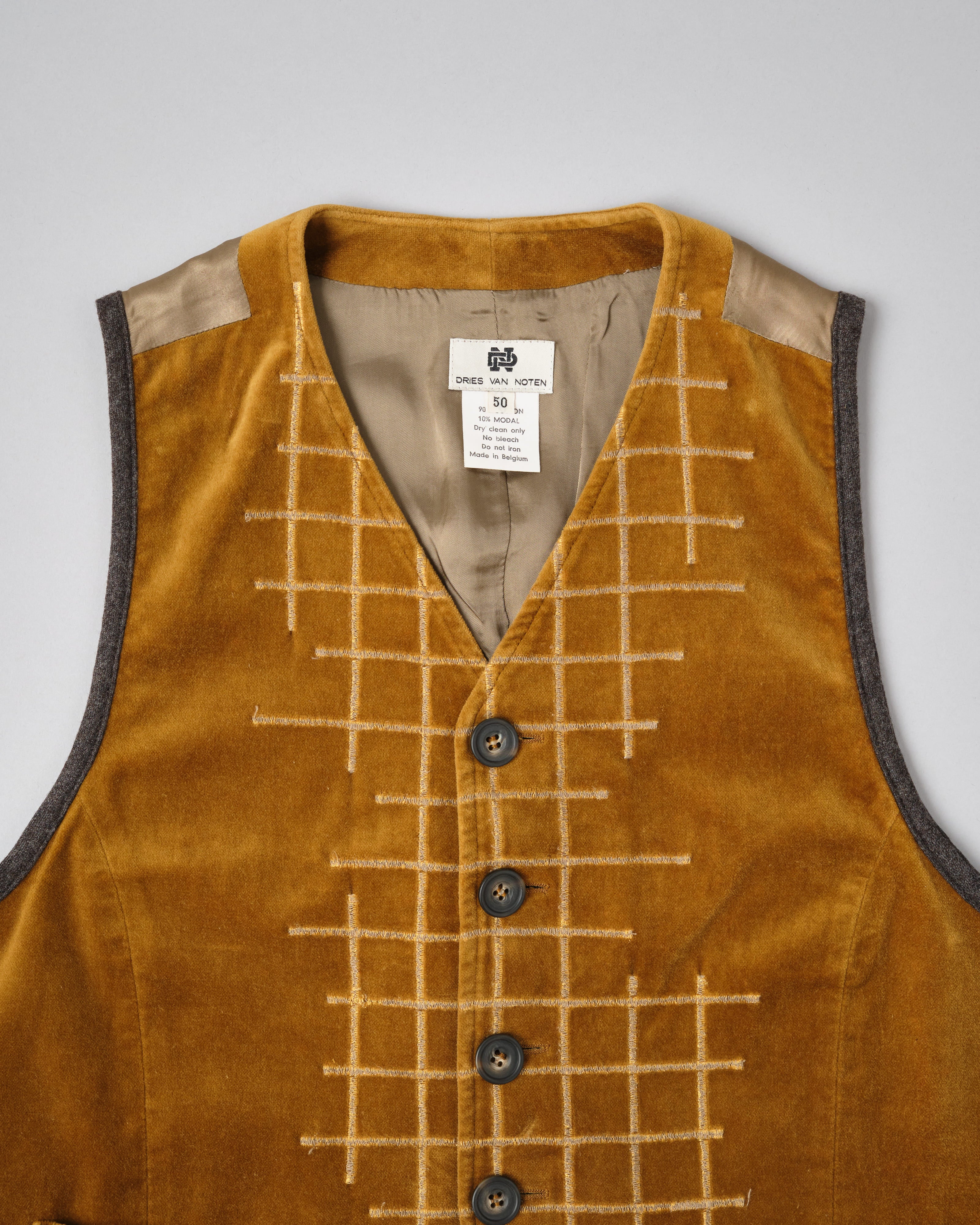 [~90's] Old DRIES VAN NOTEN Mixed Cotton Velour Vest Size.50