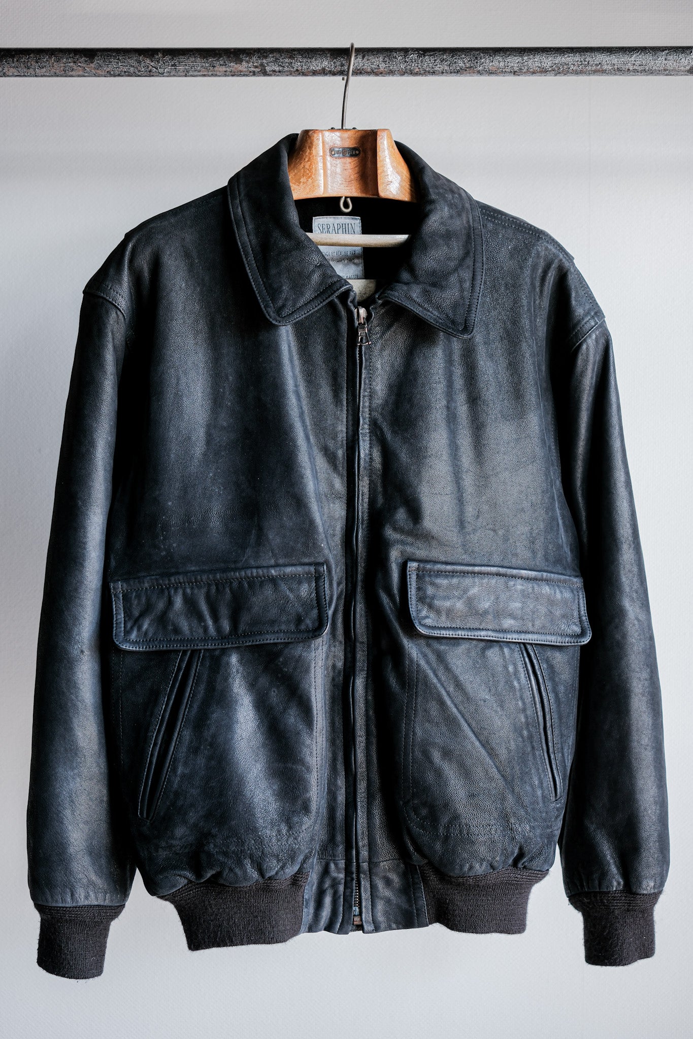 [~ 80's] Old Seraphin DeerSkin Leather Blouson with China Strap Size.50