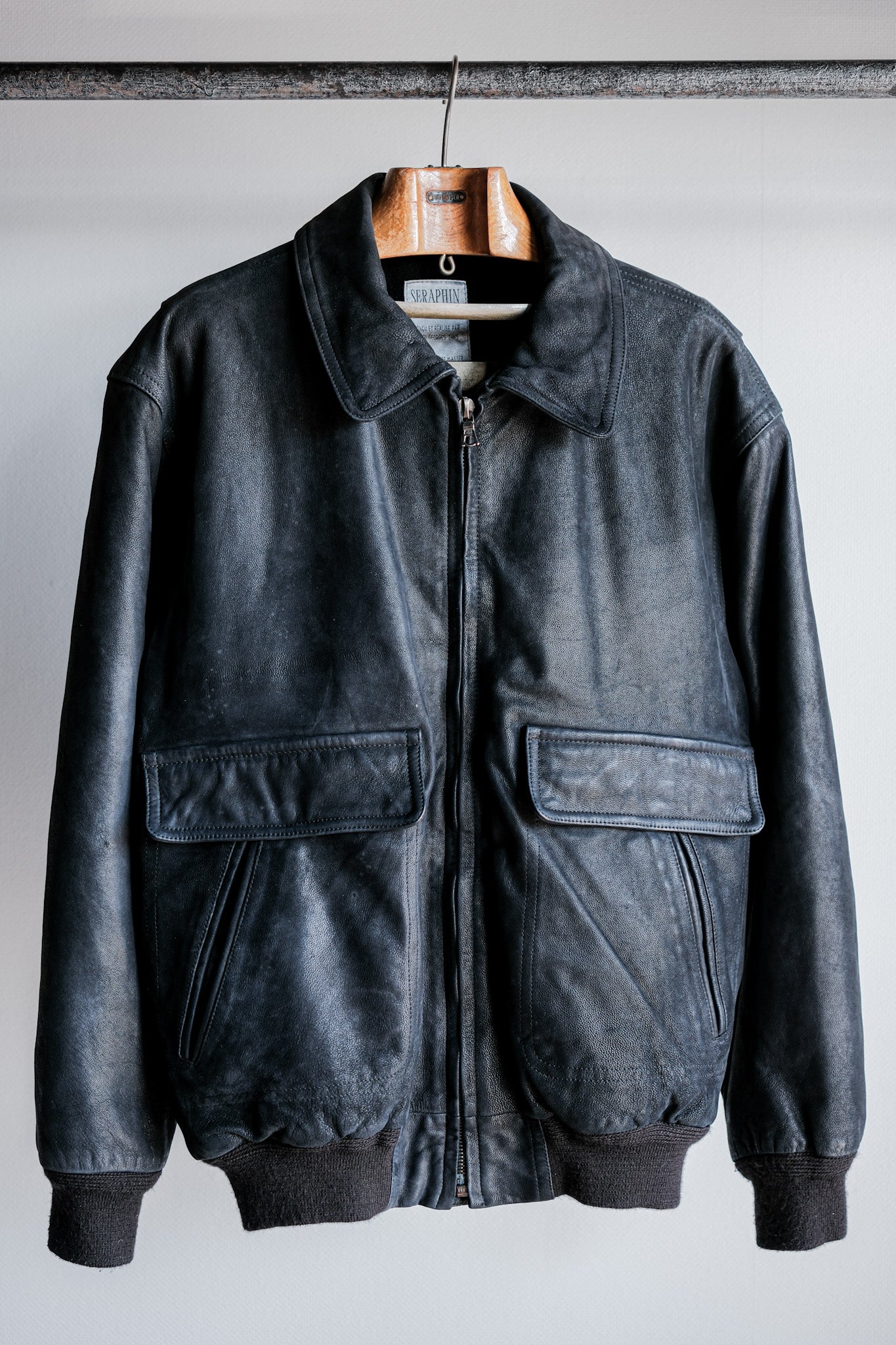 ［~80's］Old SERAPHIN Deerskin Leather Blouson With Chin Strap Size.50