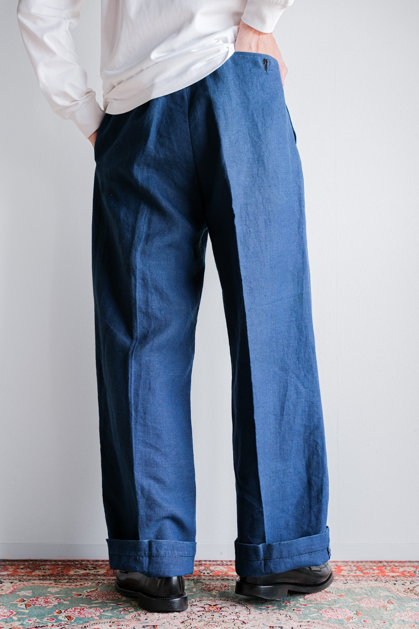 ［~40's］French Navy Indigo Linen Mechanic Trousers "Marine Nationale"