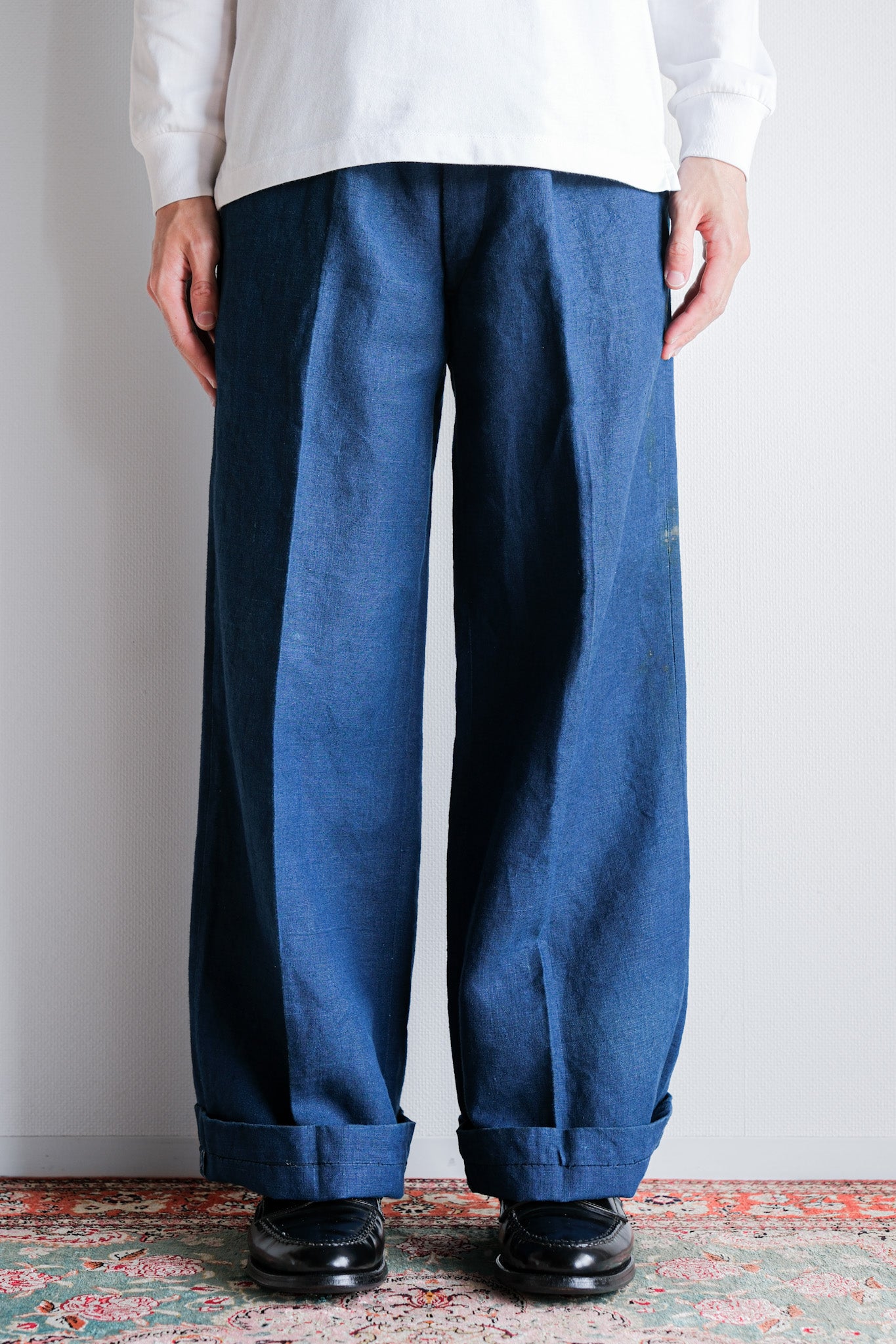 ［~40's］French Navy Indigo Linen Mechanic Trousers "Marine Nationale"