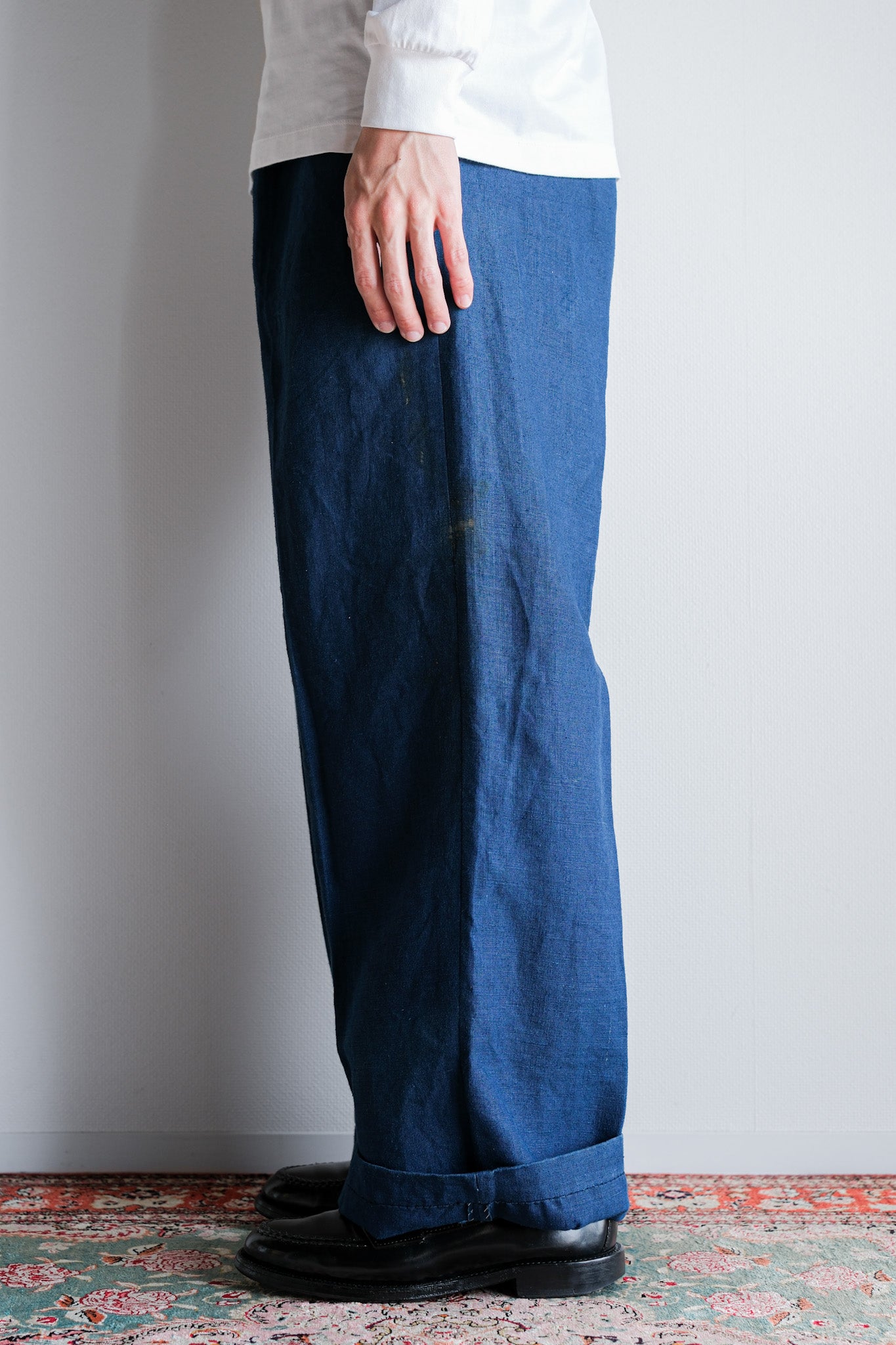 【~40's】French Navy Indigo Linen Mechanic Trousers "Marine Nationale"