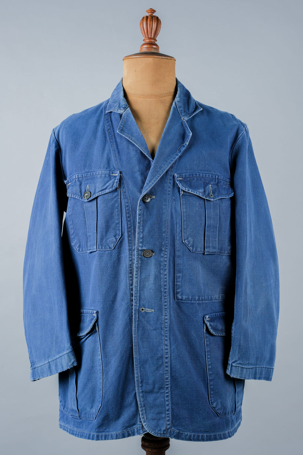［~40's］French Vintage Blue Cotton Twill 4 Pockets Lapel Work Jacket