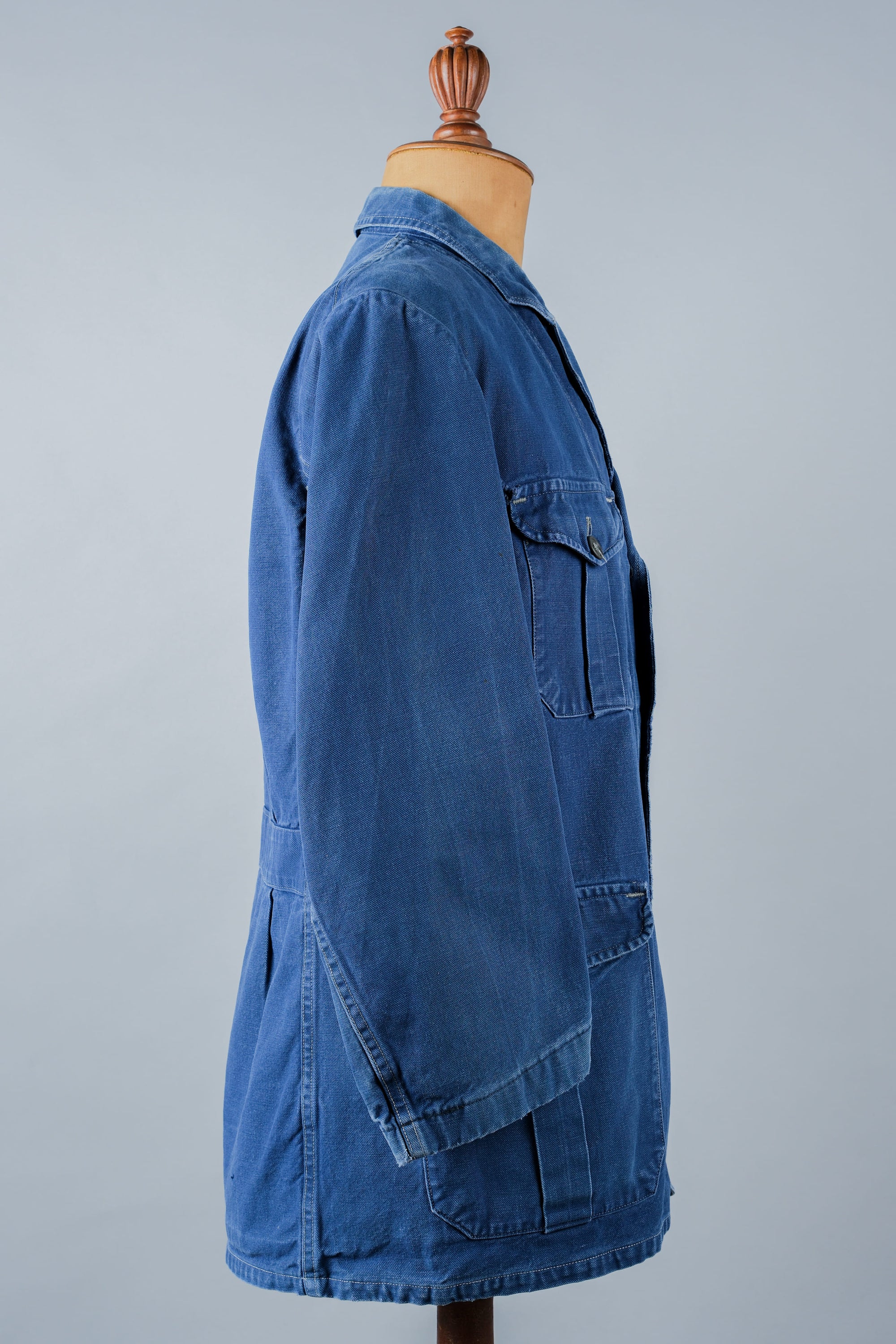 ［~40's］French Vintage Blue Cotton Twill 4 Pockets Lapel Work Jacket