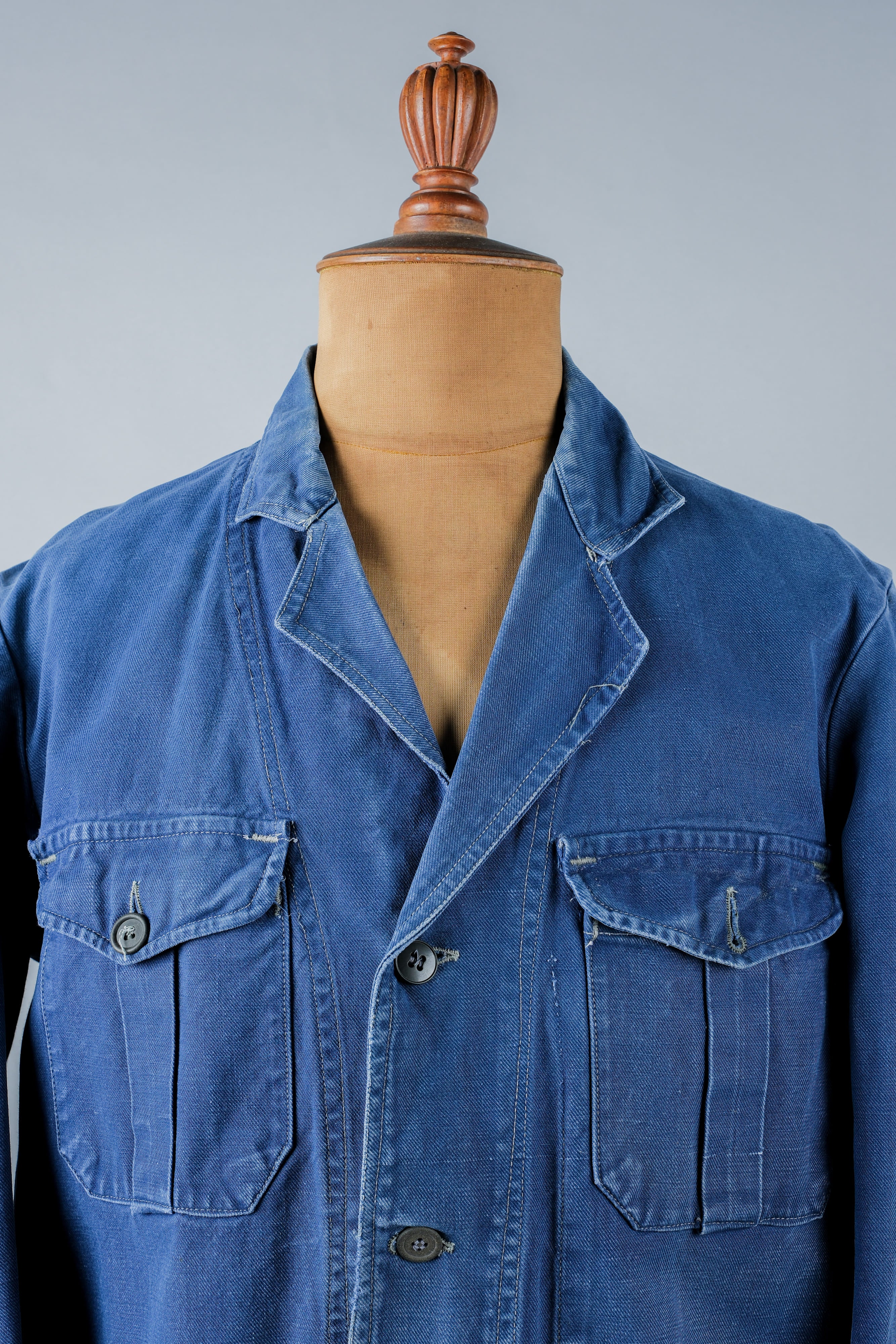 [~ 40's] French Vintage Blue Cotton Twill 4 POCHETS LAPEL Veste de travail