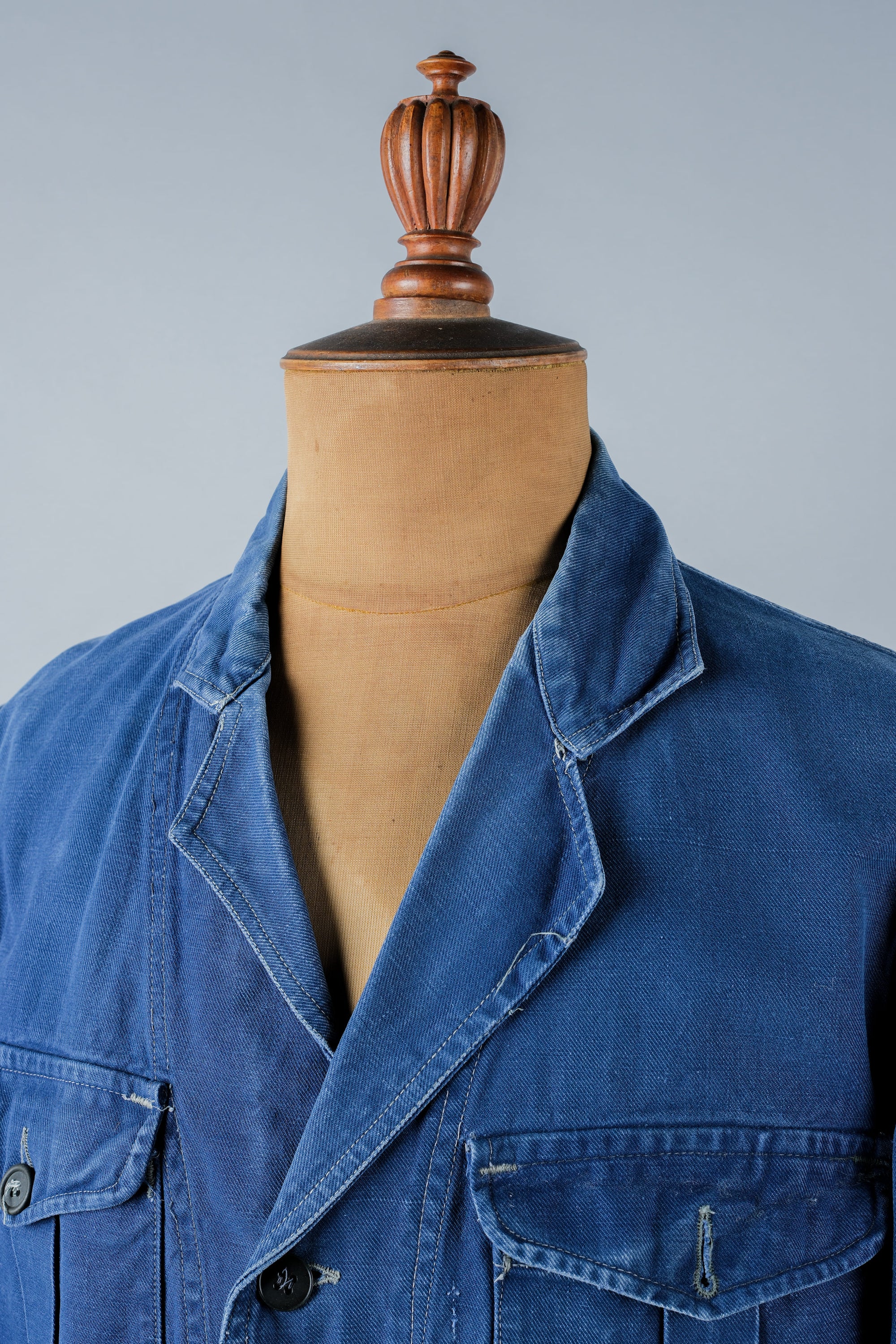［~40's］French Vintage Blue Cotton Twill 4 Pockets Lapel Work Jacket