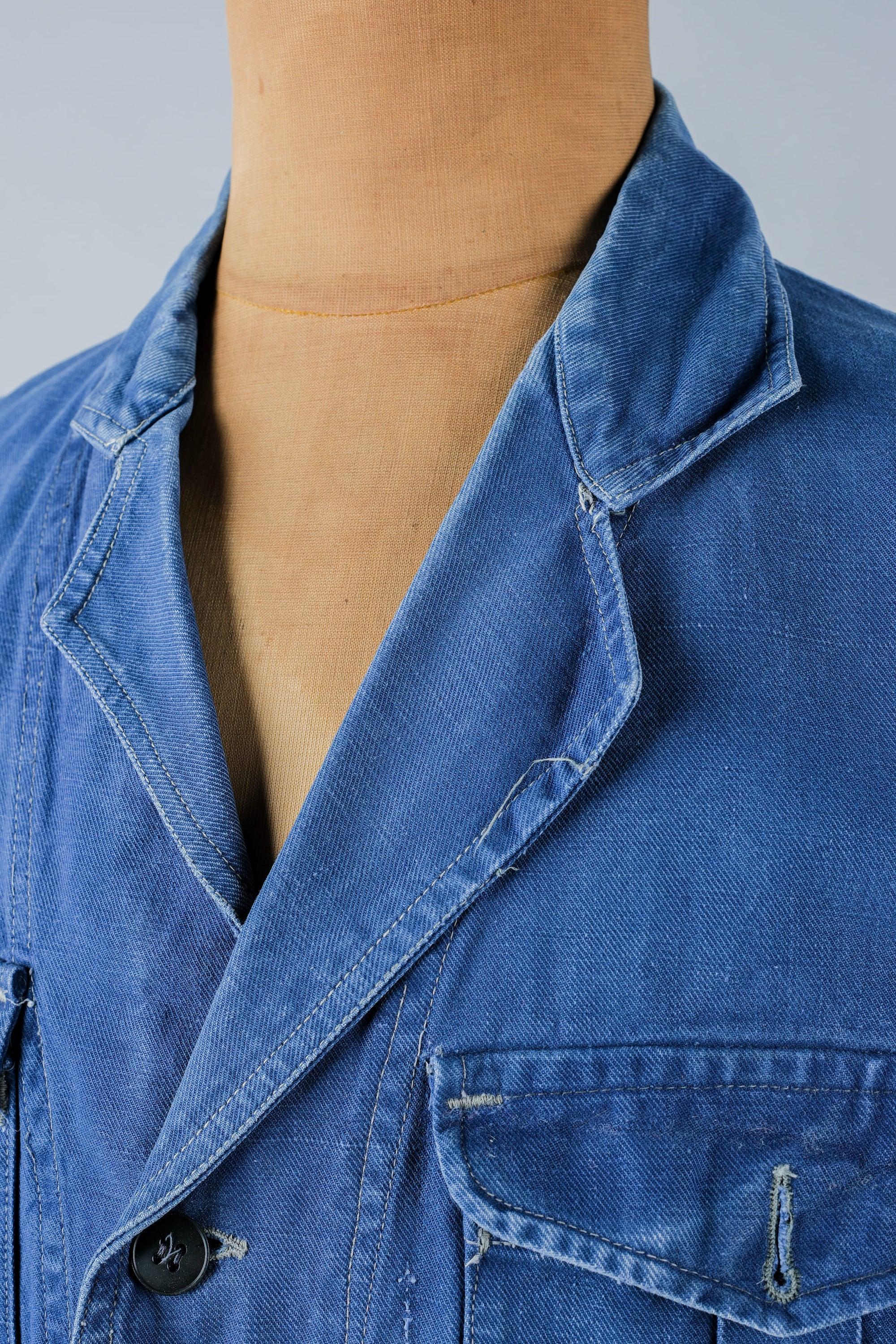 ［~40's］French Vintage Blue Cotton Twill 4 Pockets Lapel Work Jacket