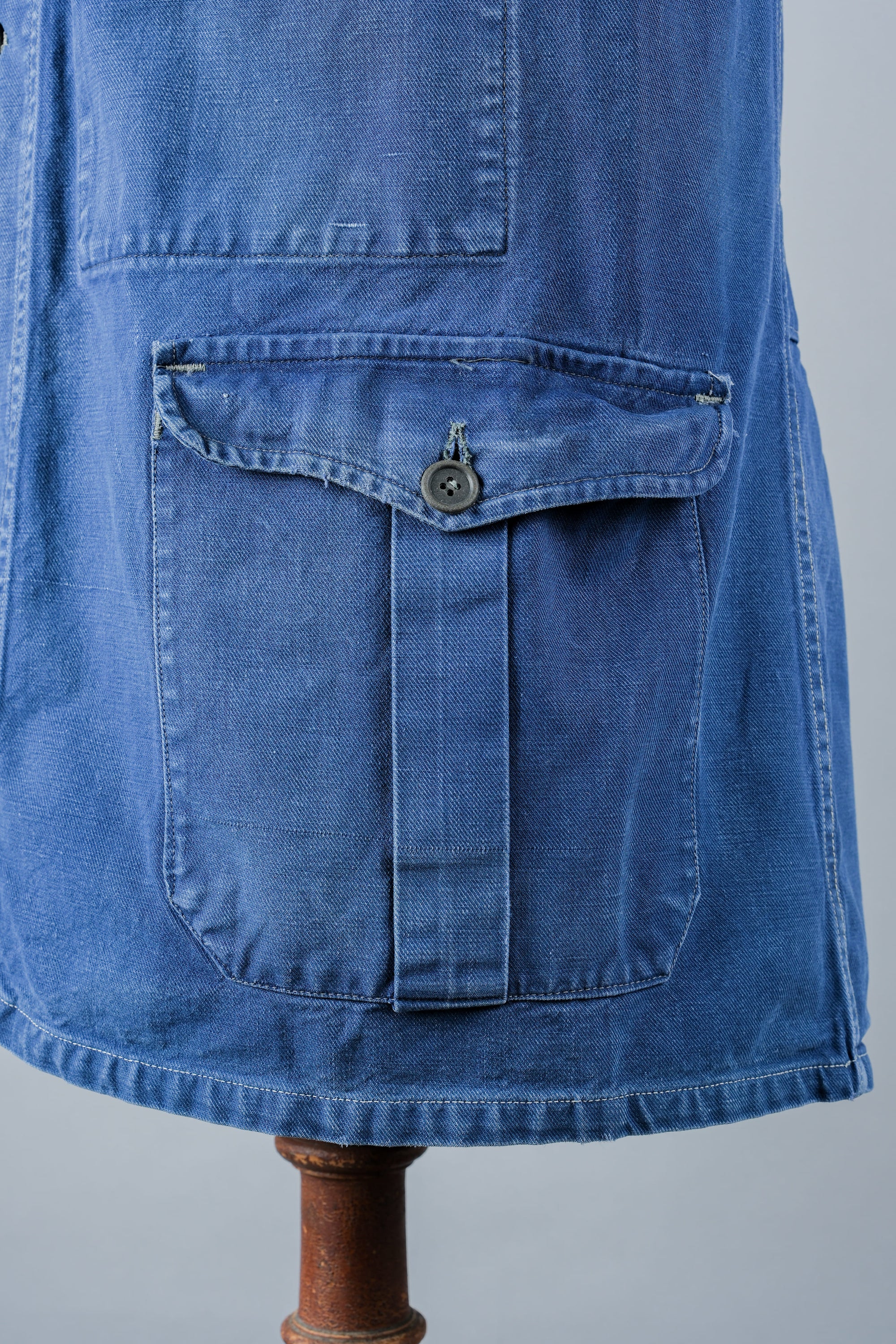 ［~40's］French Vintage Blue Cotton Twill 4 Pockets Lapel Work Jacket