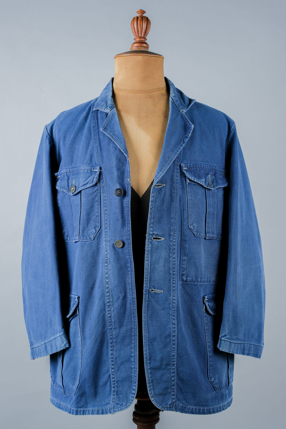 ［~40's］French Vintage Blue Cotton Twill 4 Pockets Lapel Work Jacket