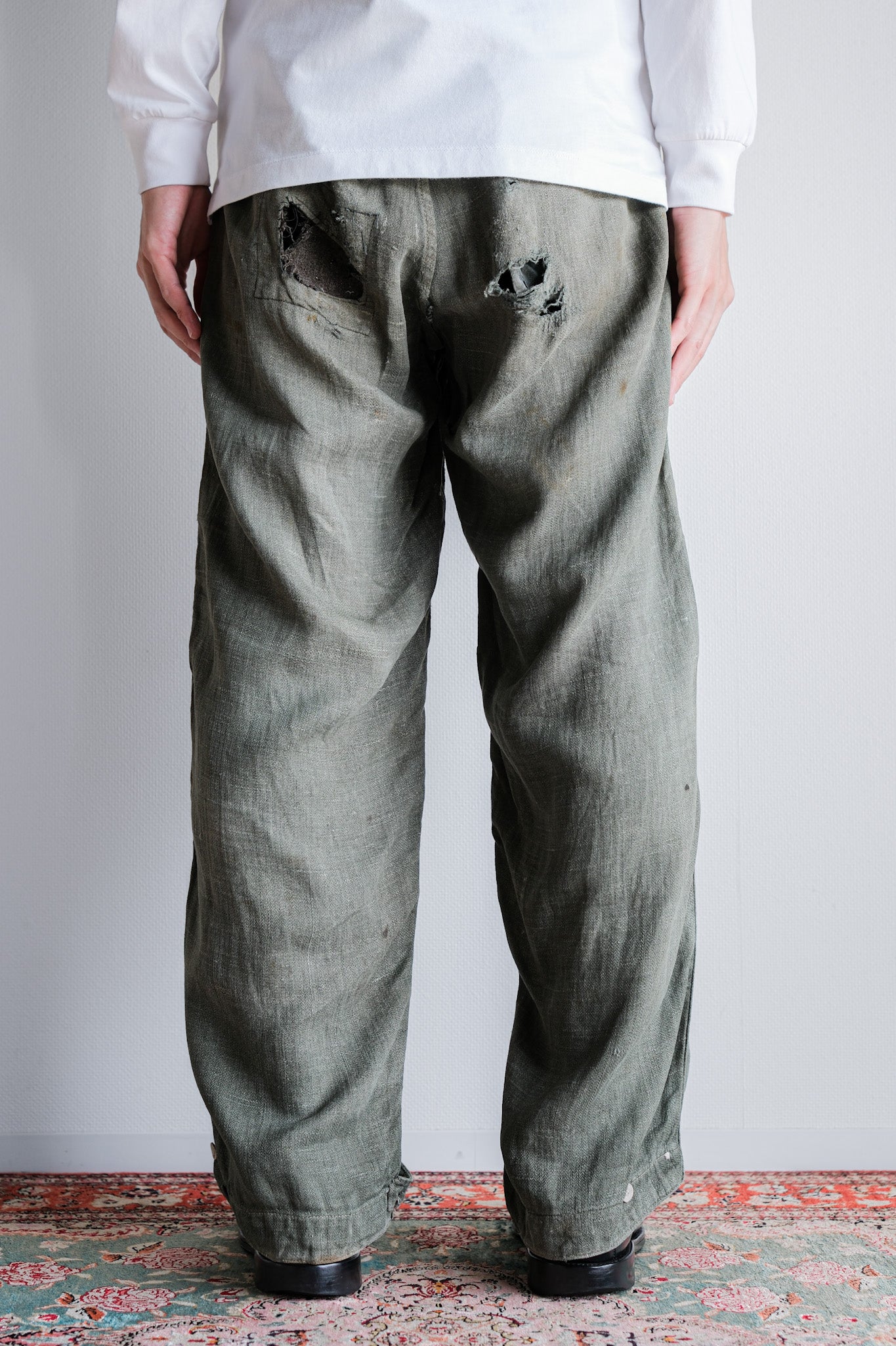 ［~40's］WWⅡ German Army M43 Green Linen Summer Trousers "Unusual Fabric" "Boro" "Wehrmacht"