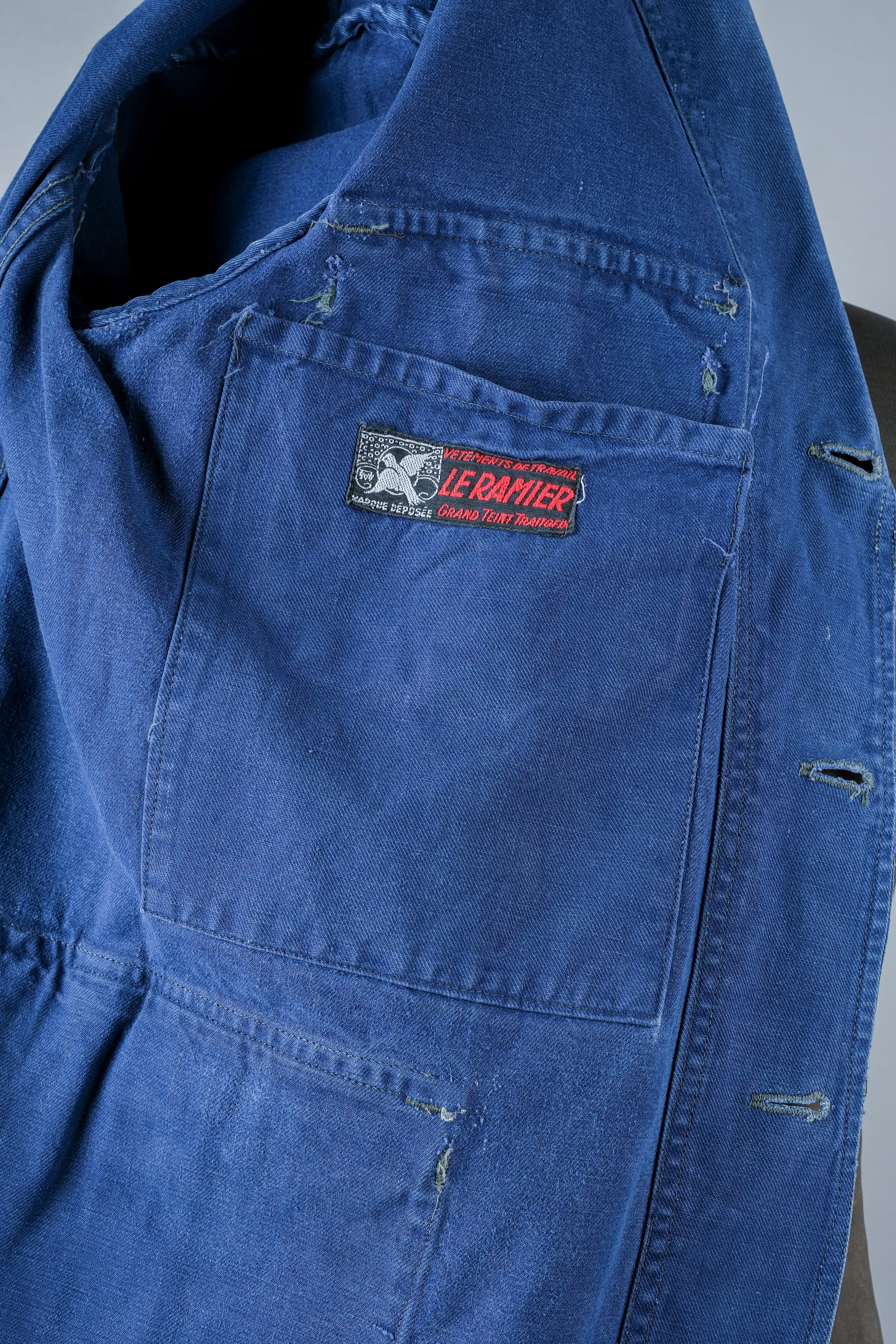［~40's］French Vintage Blue Cotton Twill 4 Pockets Lapel Work Jacket