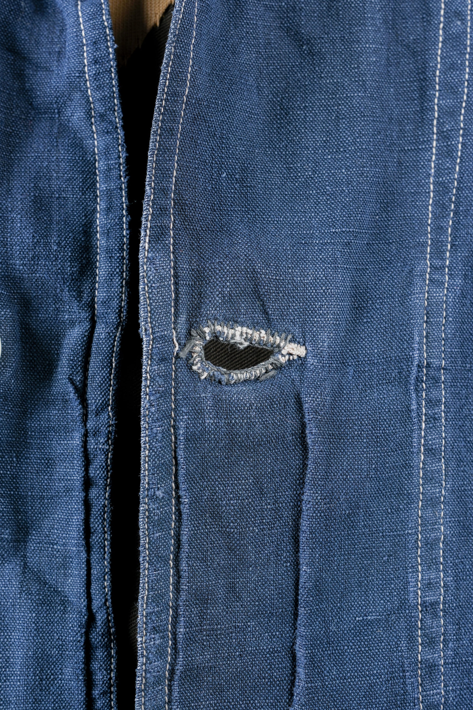 【~30’s】French Vintage Indigo Linen 4 Pockets Lapel Work Jacket