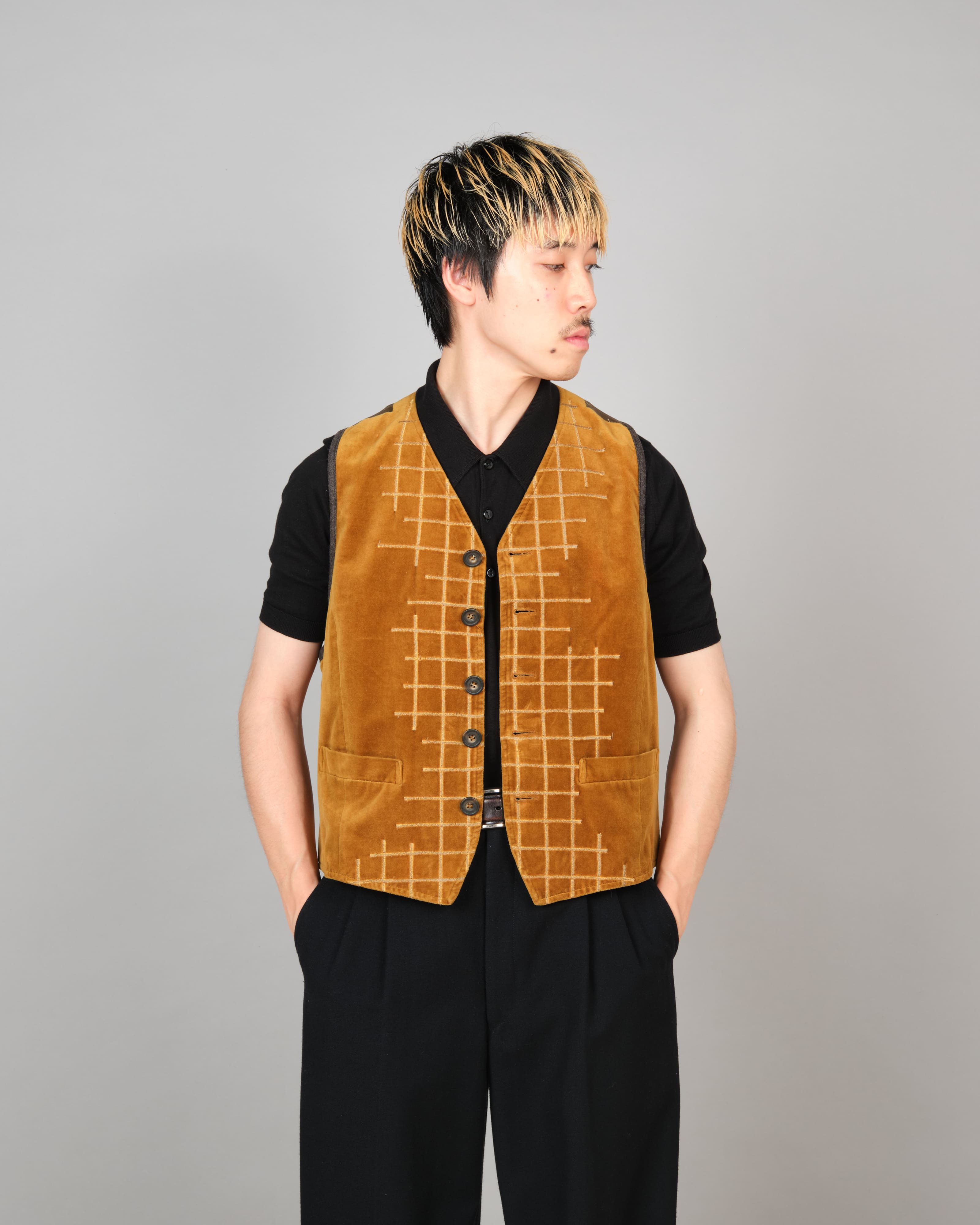 [~90's] Old DRIES VAN NOTEN Mixed Cotton Velour Vest Size.50