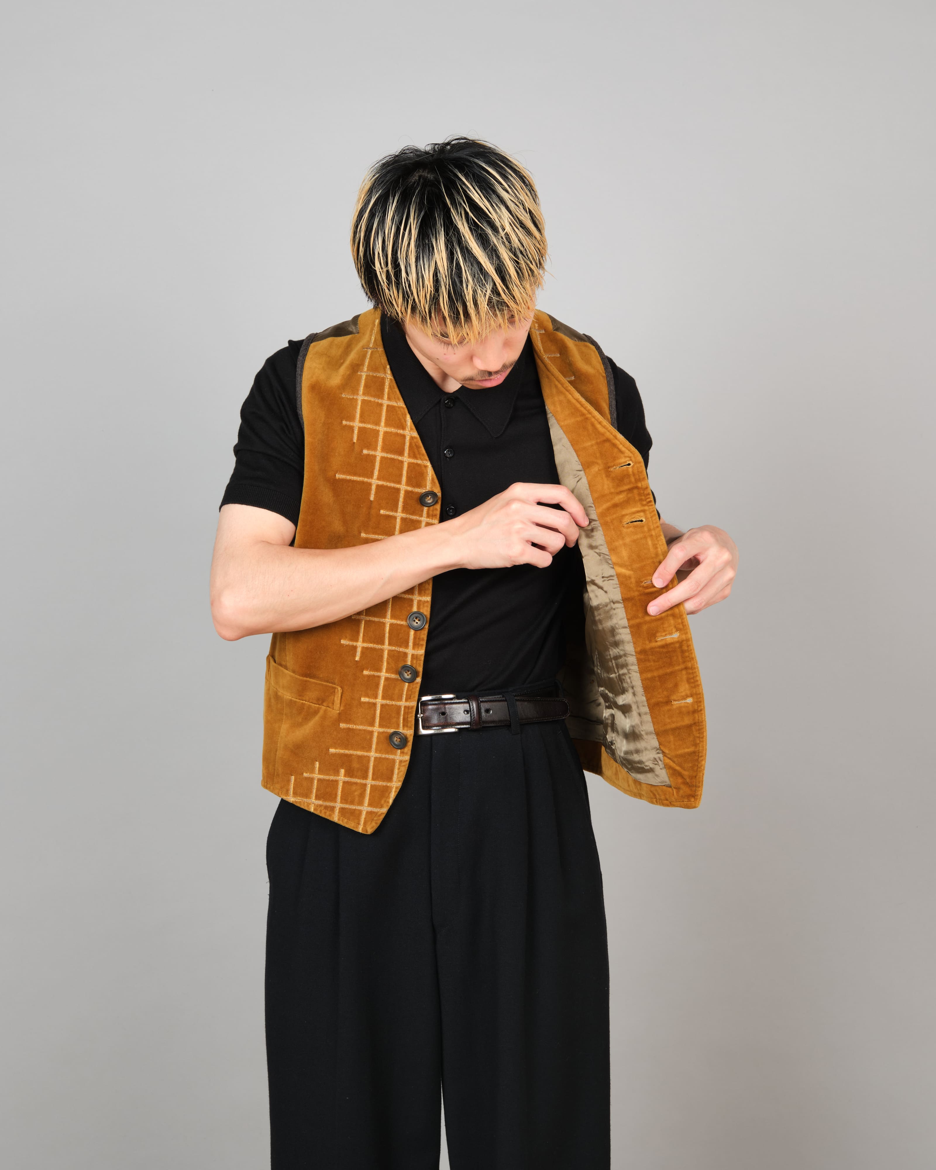 [~90's] Old DRIES VAN NOTEN Mixed Cotton Velour Vest Size.50