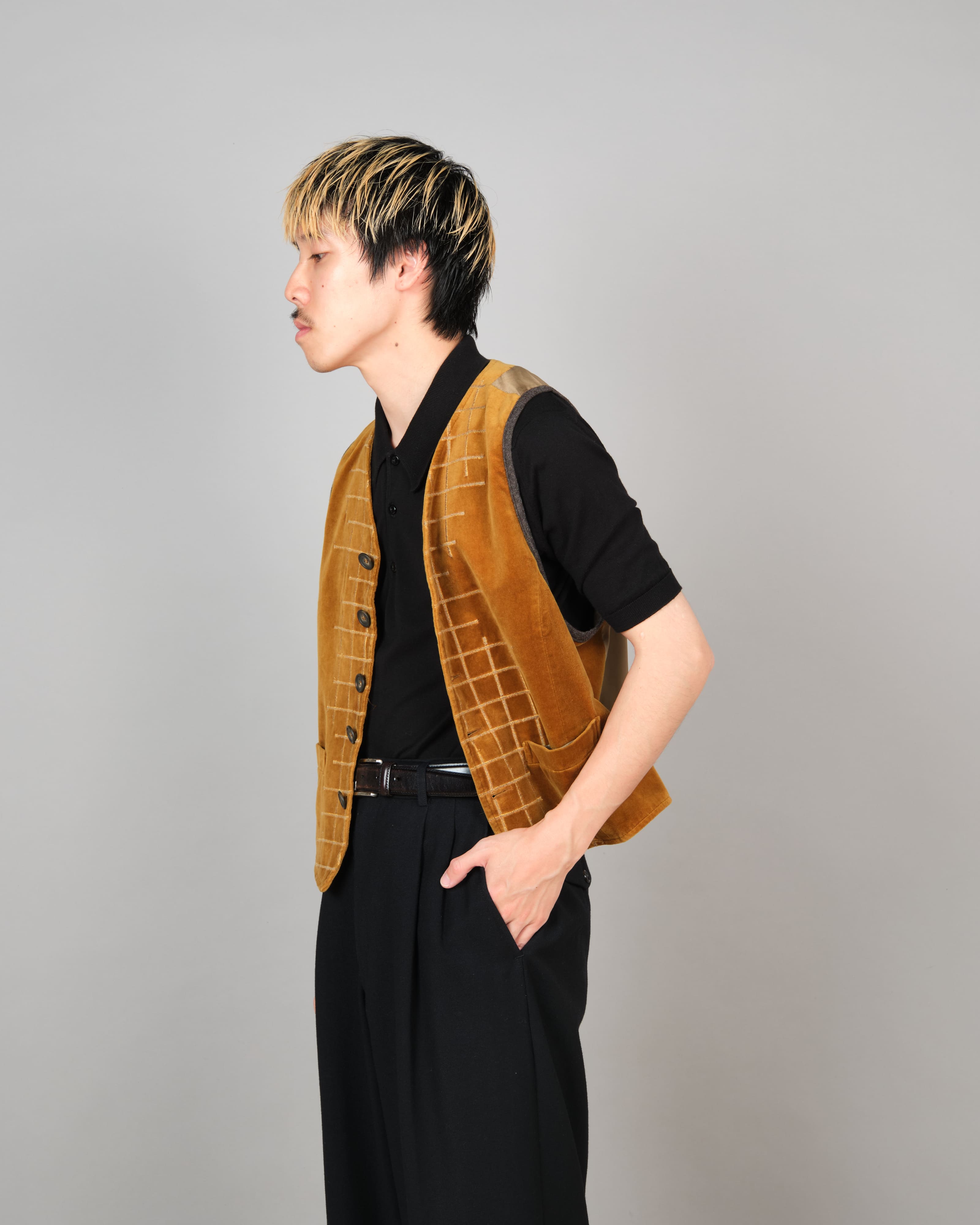 [~90's] Old DRIES VAN NOTEN Mixed Cotton Velour Vest Size.50