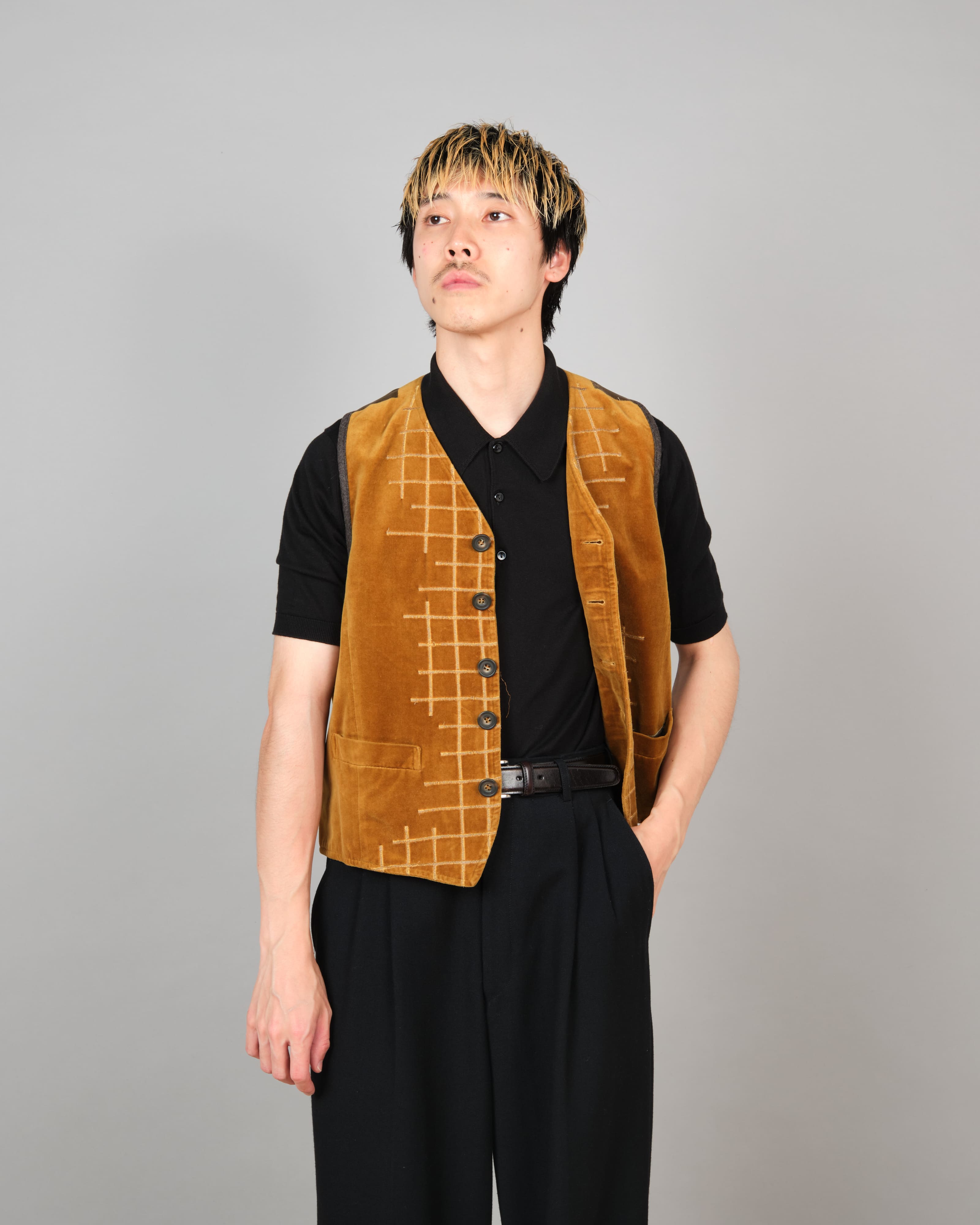 [~90's] Old DRIES VAN NOTEN Mixed Cotton Velour Vest Size.50