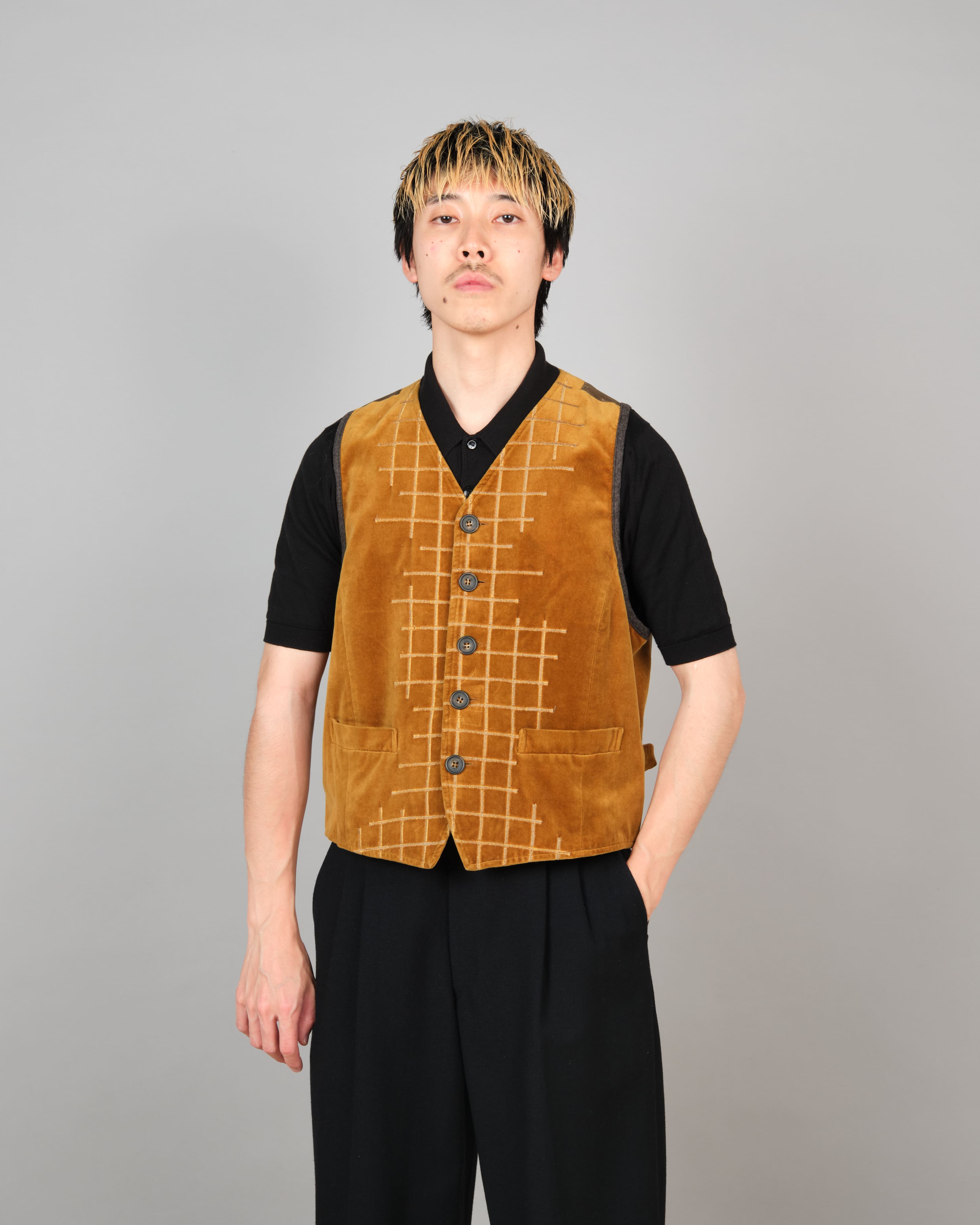 [~90's] Old DRIES VAN NOTEN Mixed Cotton Velour Vest Size.50