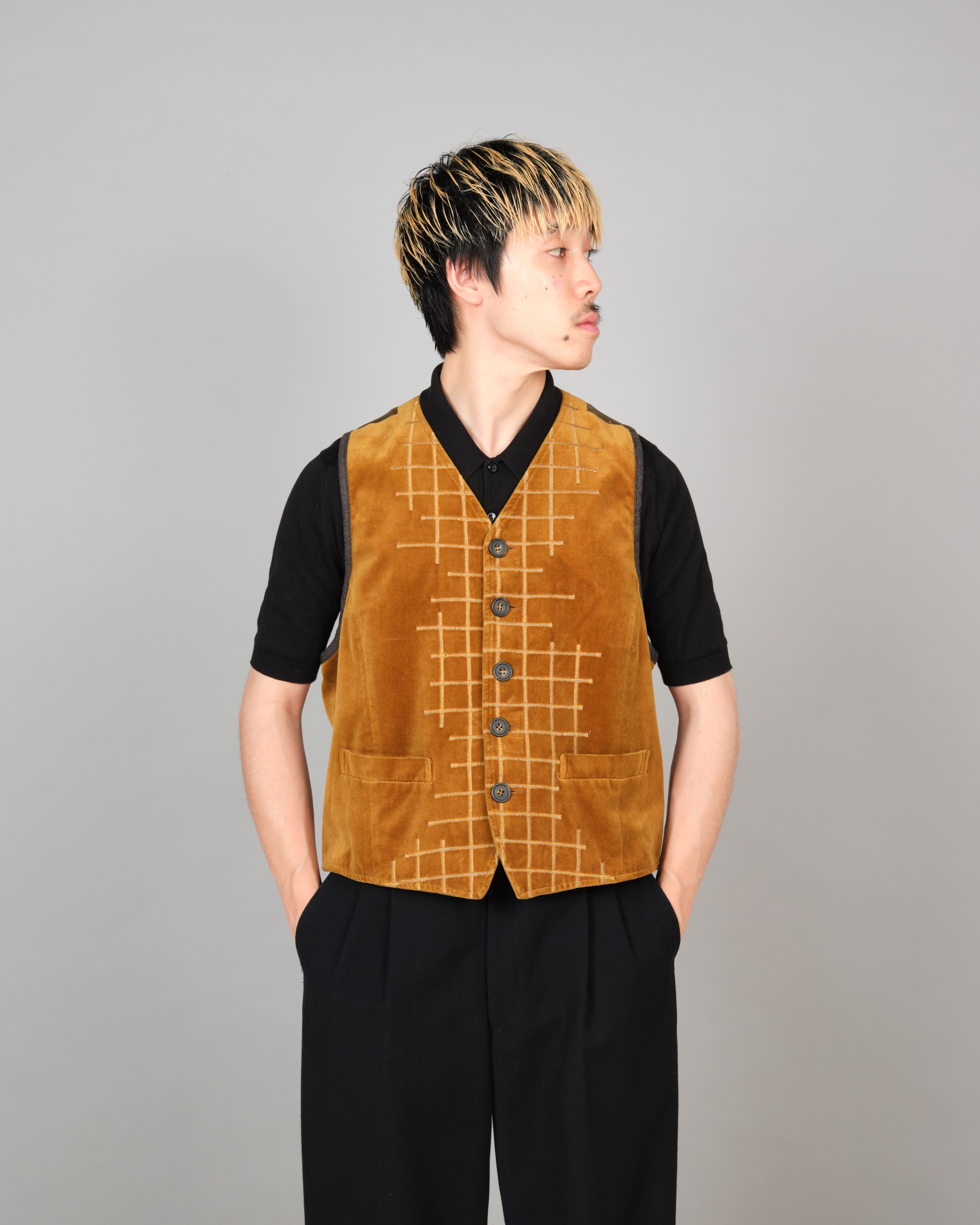 [~90's] Old DRIES VAN NOTEN Mixed Cotton Velour Vest Size.50