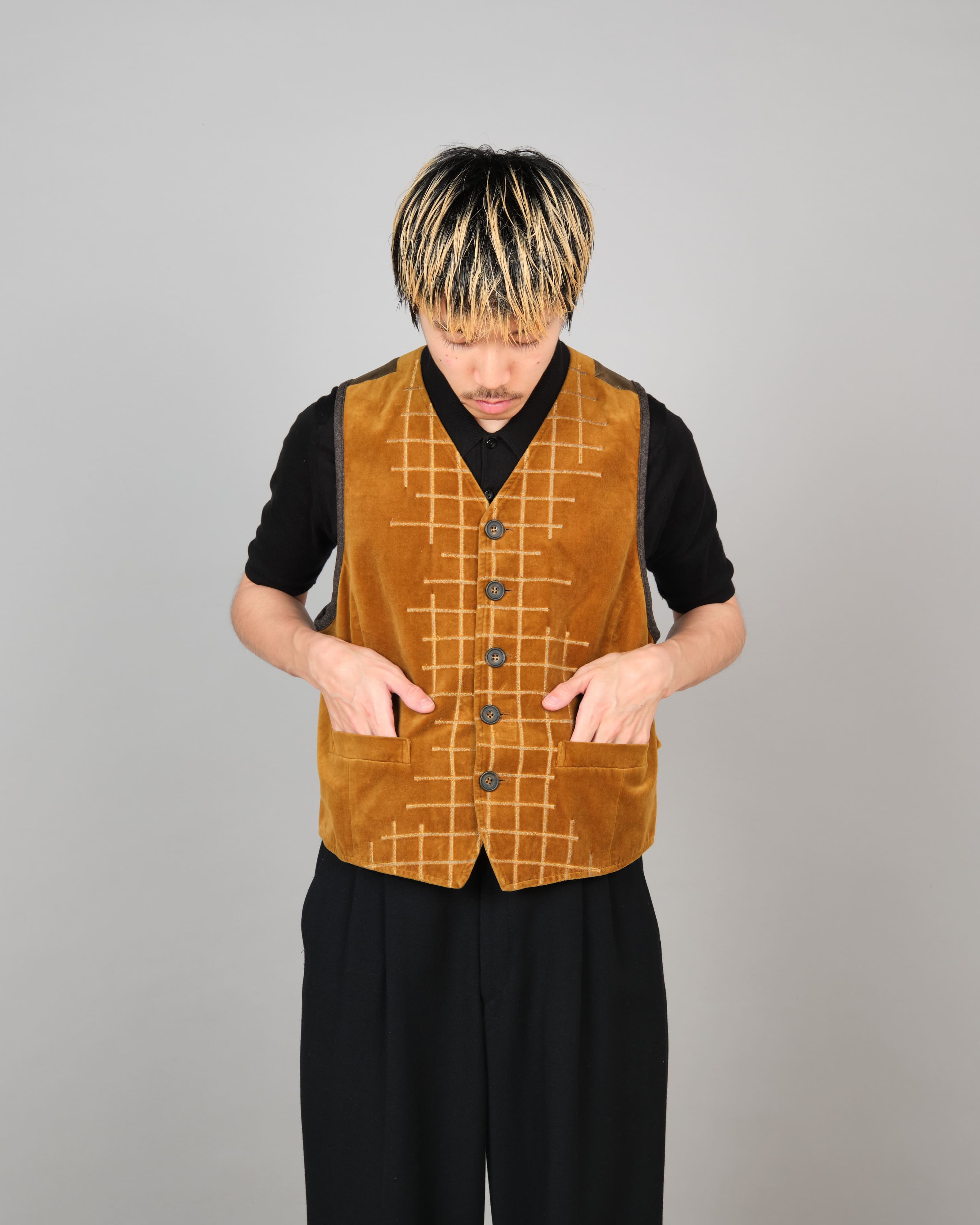 [~90's] Old DRIES VAN NOTEN Mixed Cotton Velour Vest Size.50