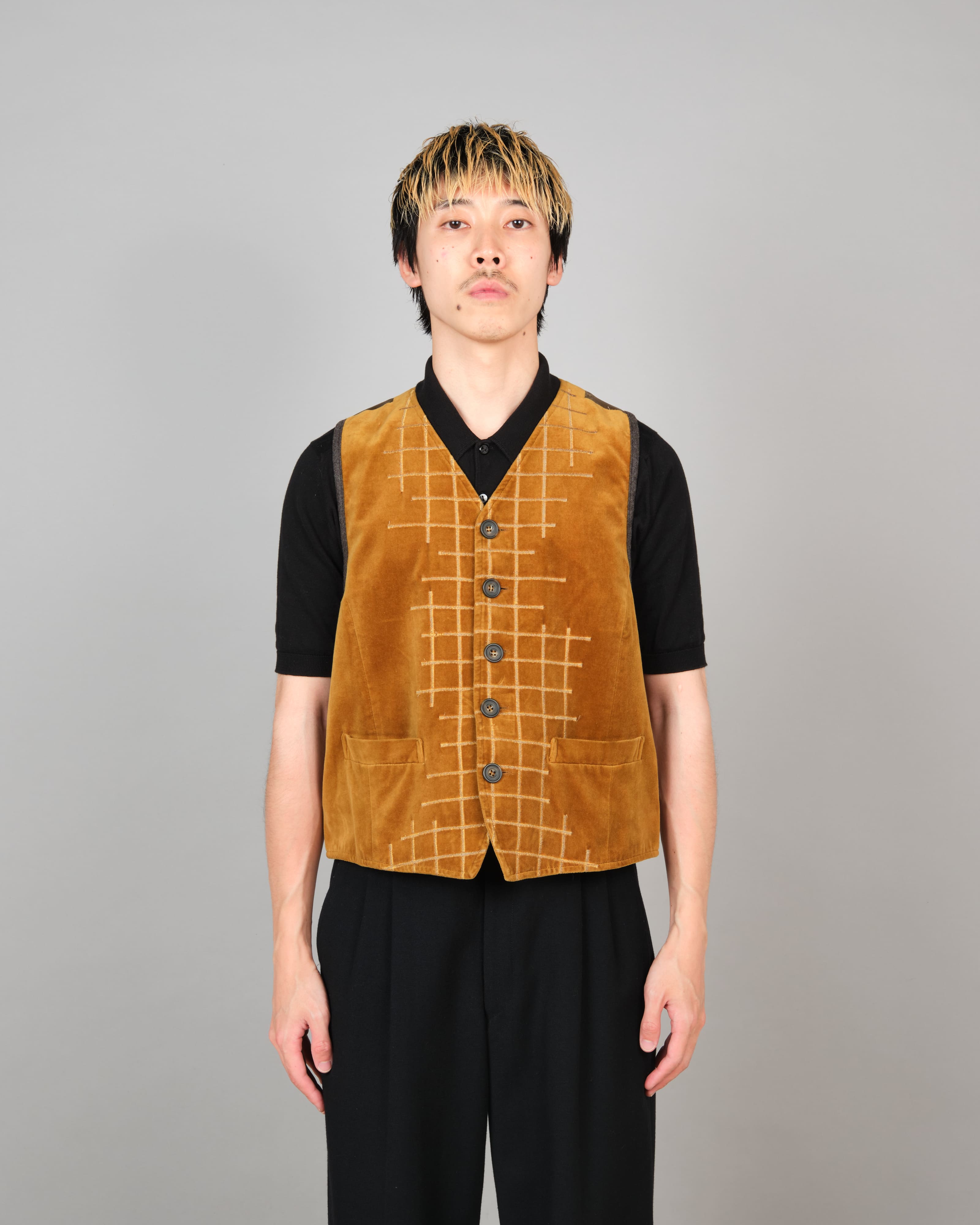 [~90's] Old DRIES VAN NOTEN Mixed Cotton Velour Vest Size.50