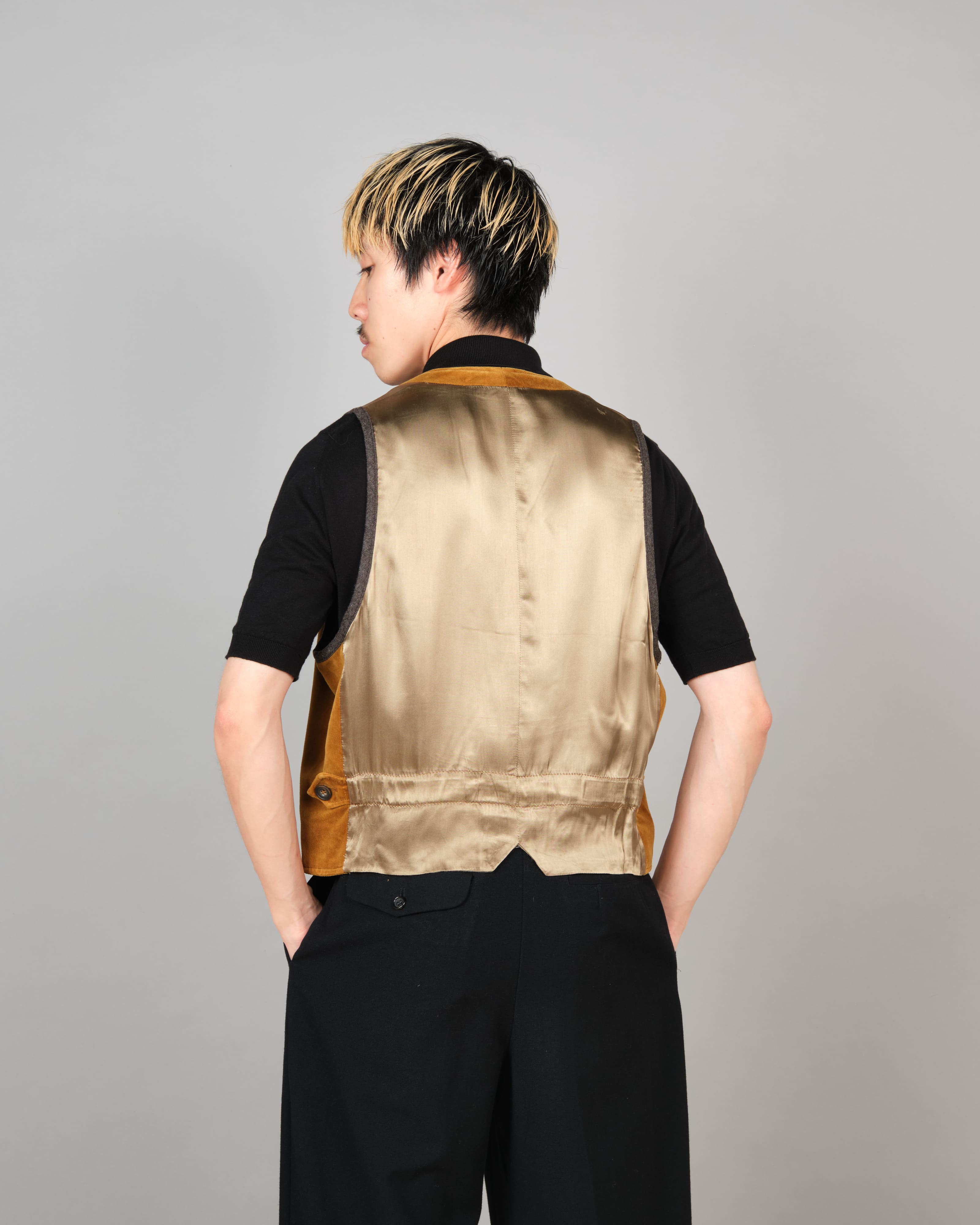 [~90's] Old DRIES VAN NOTEN Mixed Cotton Velour Vest Size.50