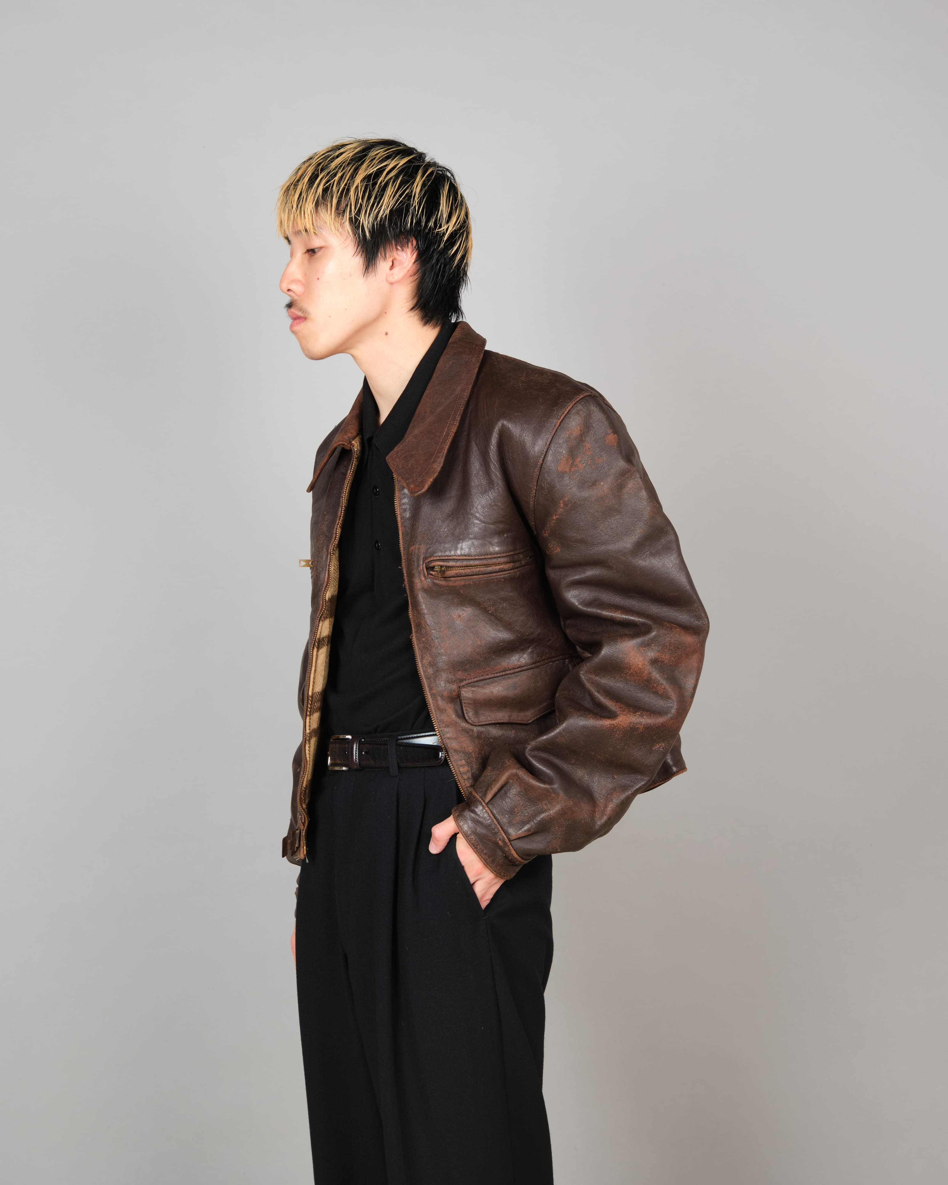 50's】French Vintage Hartmann Type Motorcycle Leather Jacket