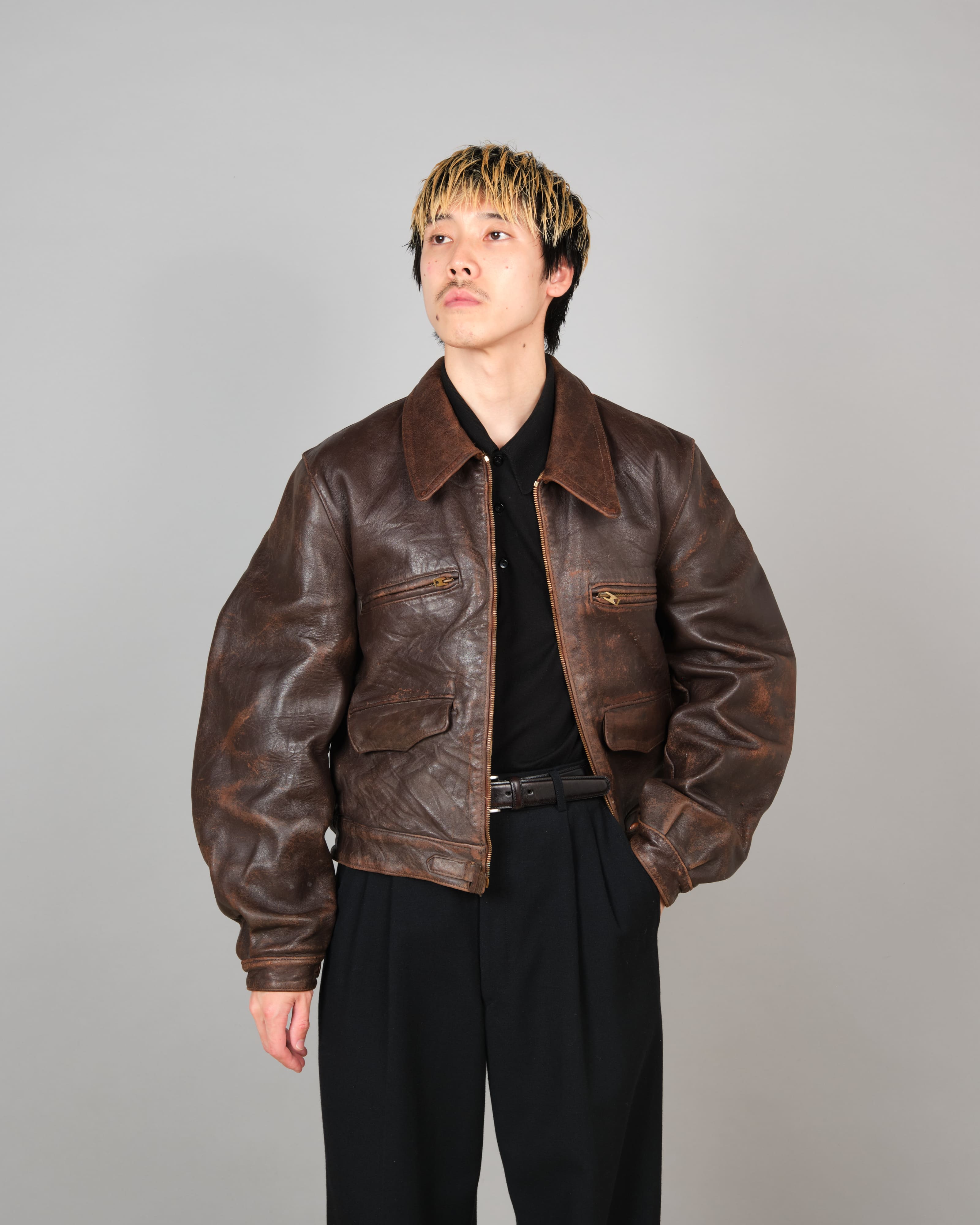 70’sビンテージ/French Double Leather Jacket 70'sビンテージ/French Double Leather Jacket