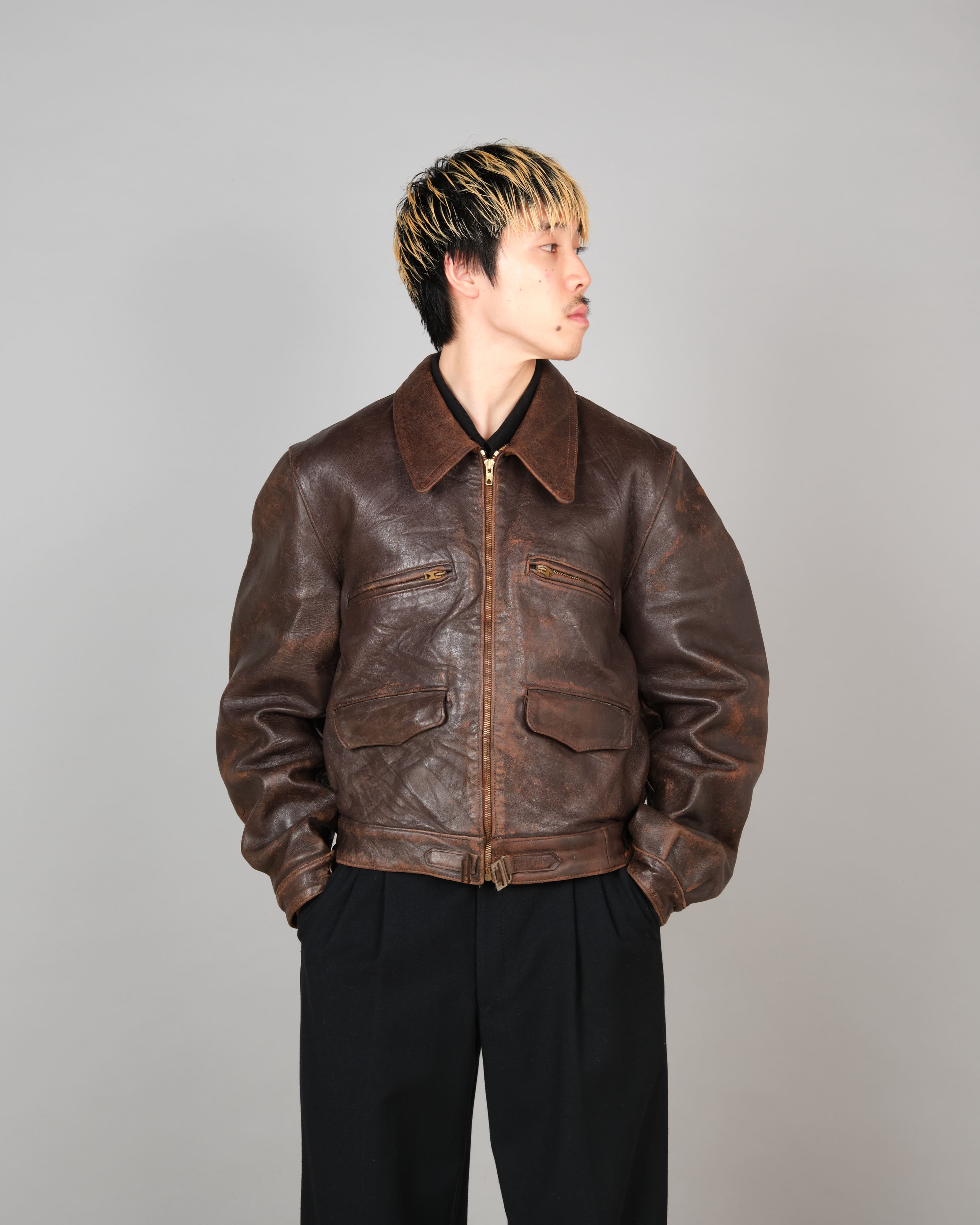 Hartman　40s〜50s ヴィンテージ レザージャケット 50's］French Vintage Hartmann Type Motorcycle Leather Jacket