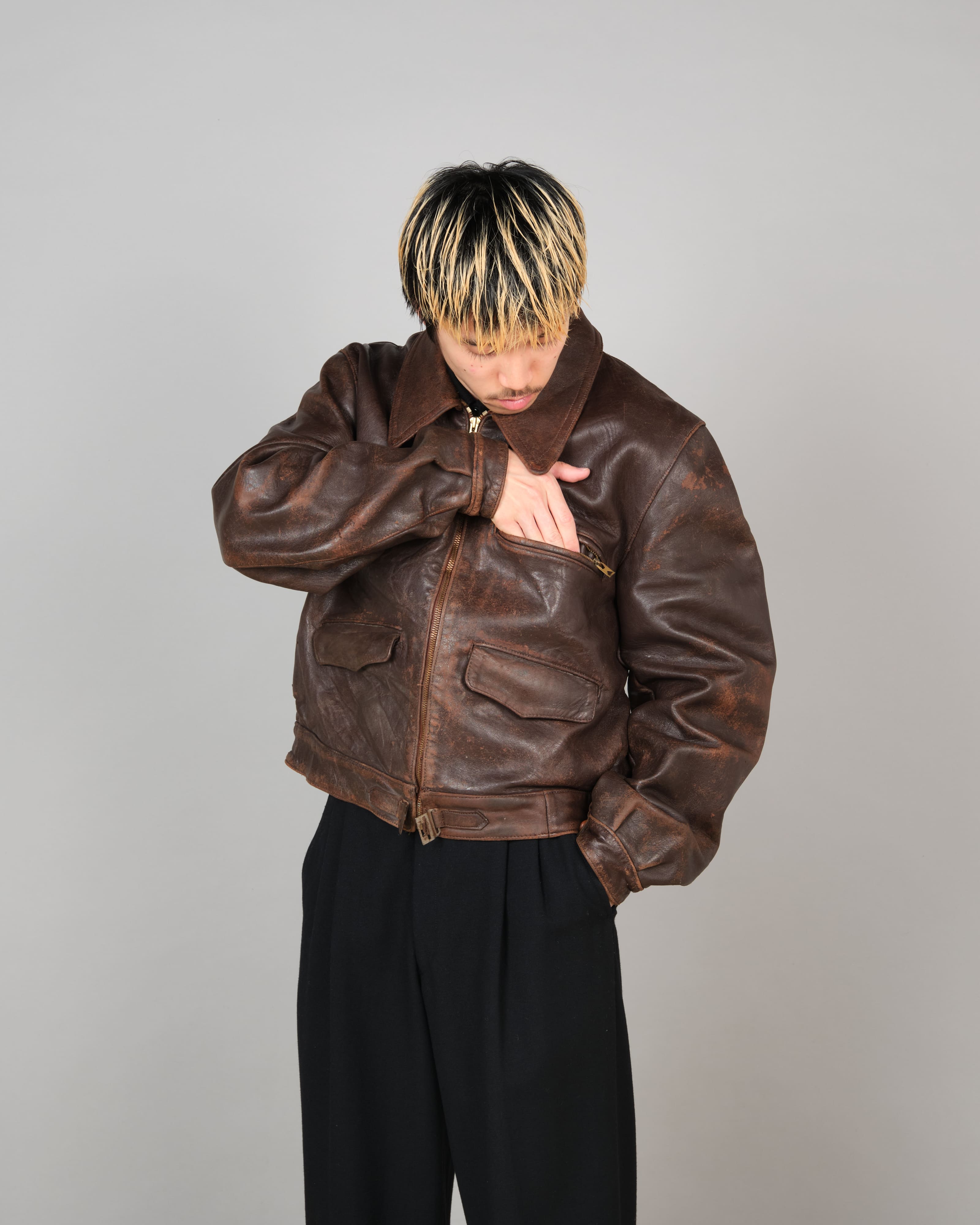 50's】French Vintage Hartmann Type Motorcycle Leather Jacket