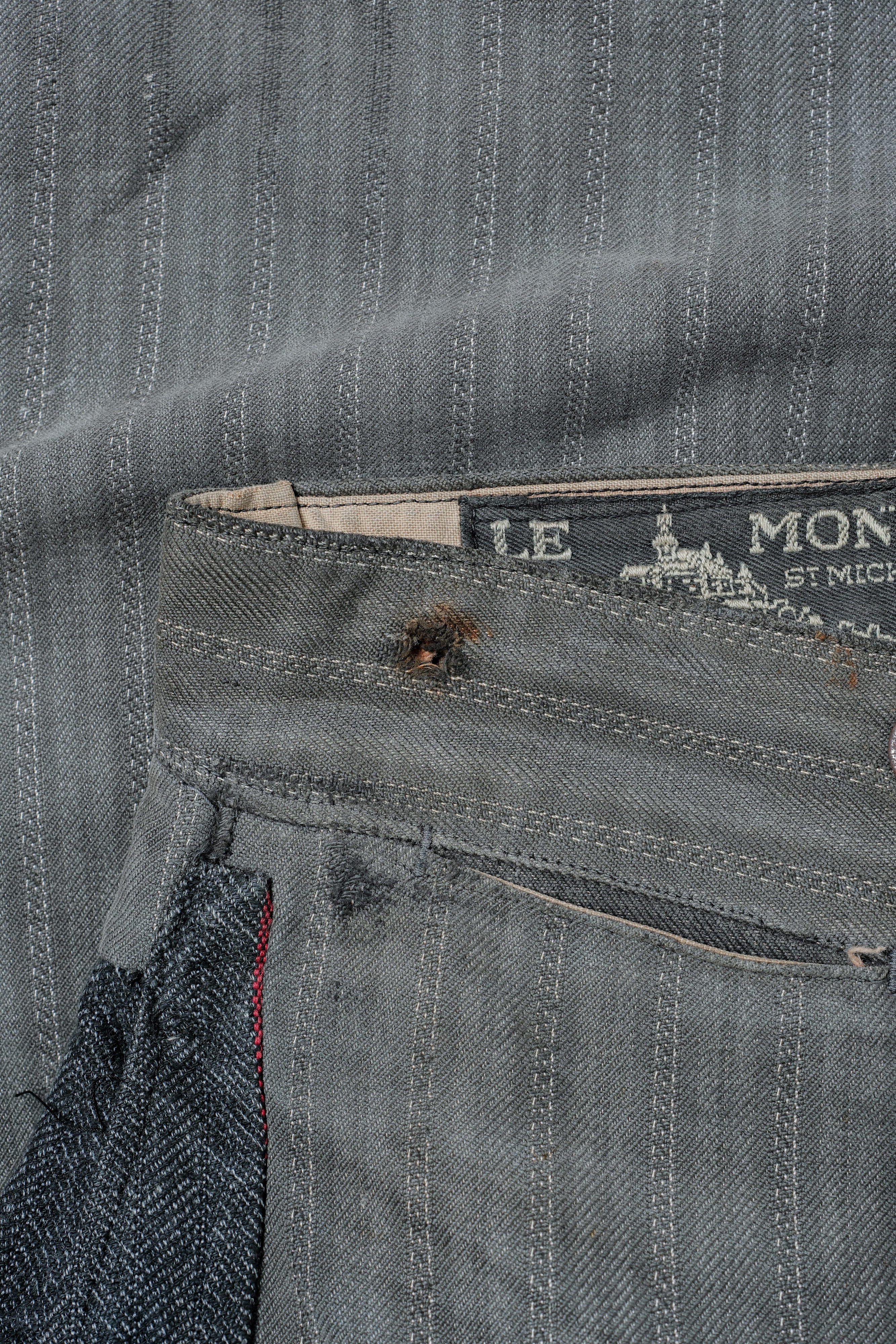 【~40’s】French Vintage Cotton Striped Work Pants "Patchwork" "Le Mont St. Michel"