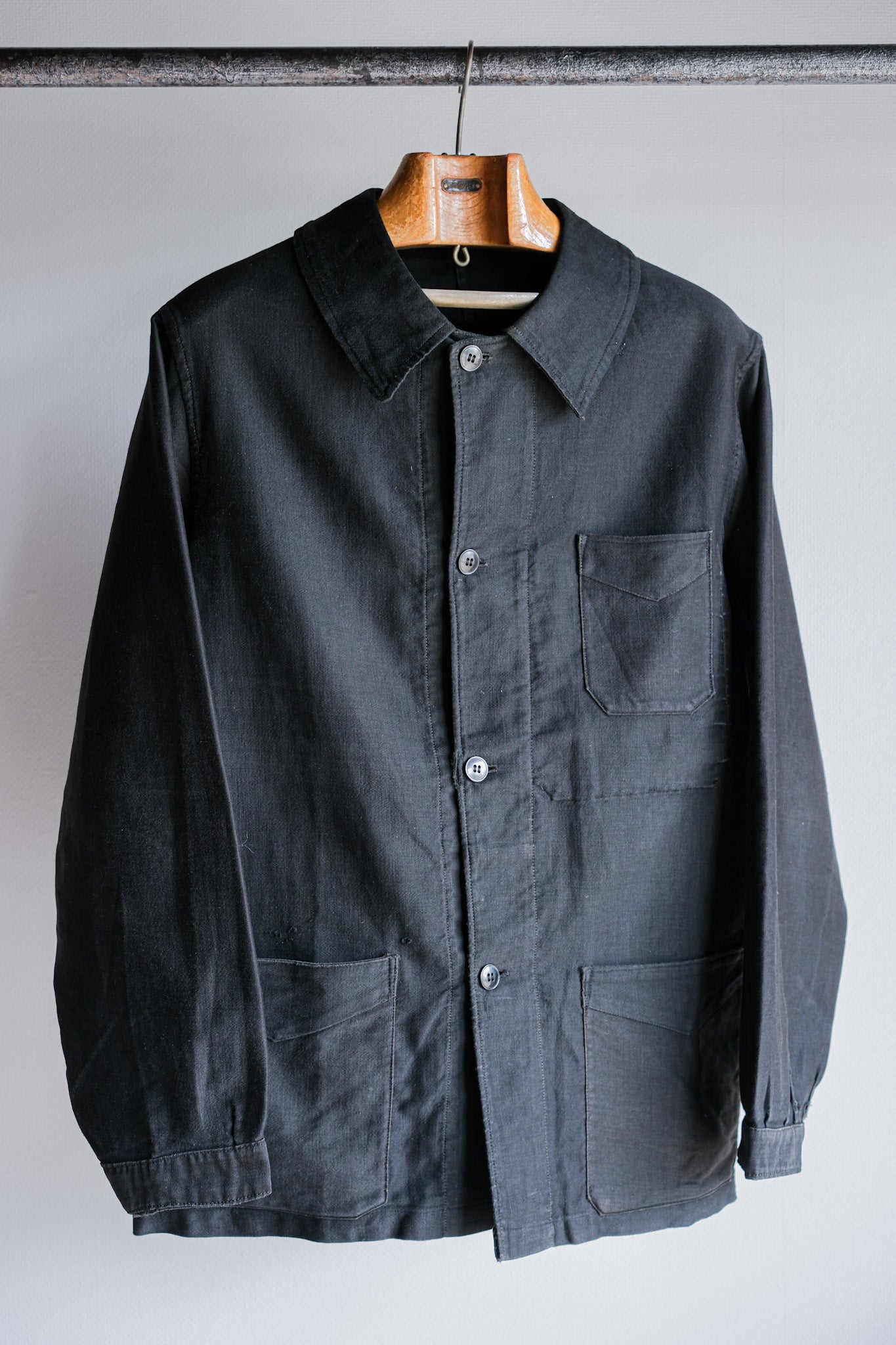 [~ 30's] French Vintage Black Light Moleskin Work Jacket "4 Buttons"