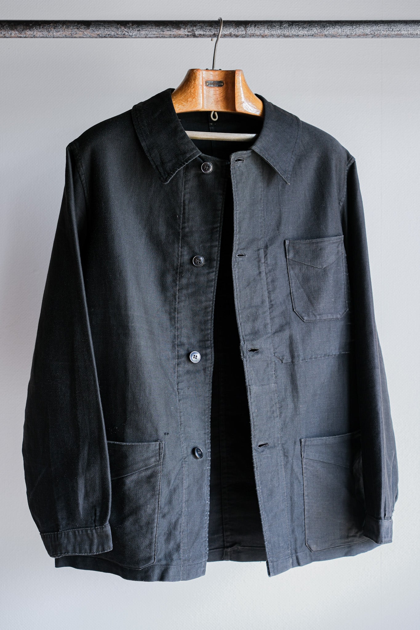 [~ 30's] French Vintage Black Light Moleskin Work Jacket "4 Buttons"