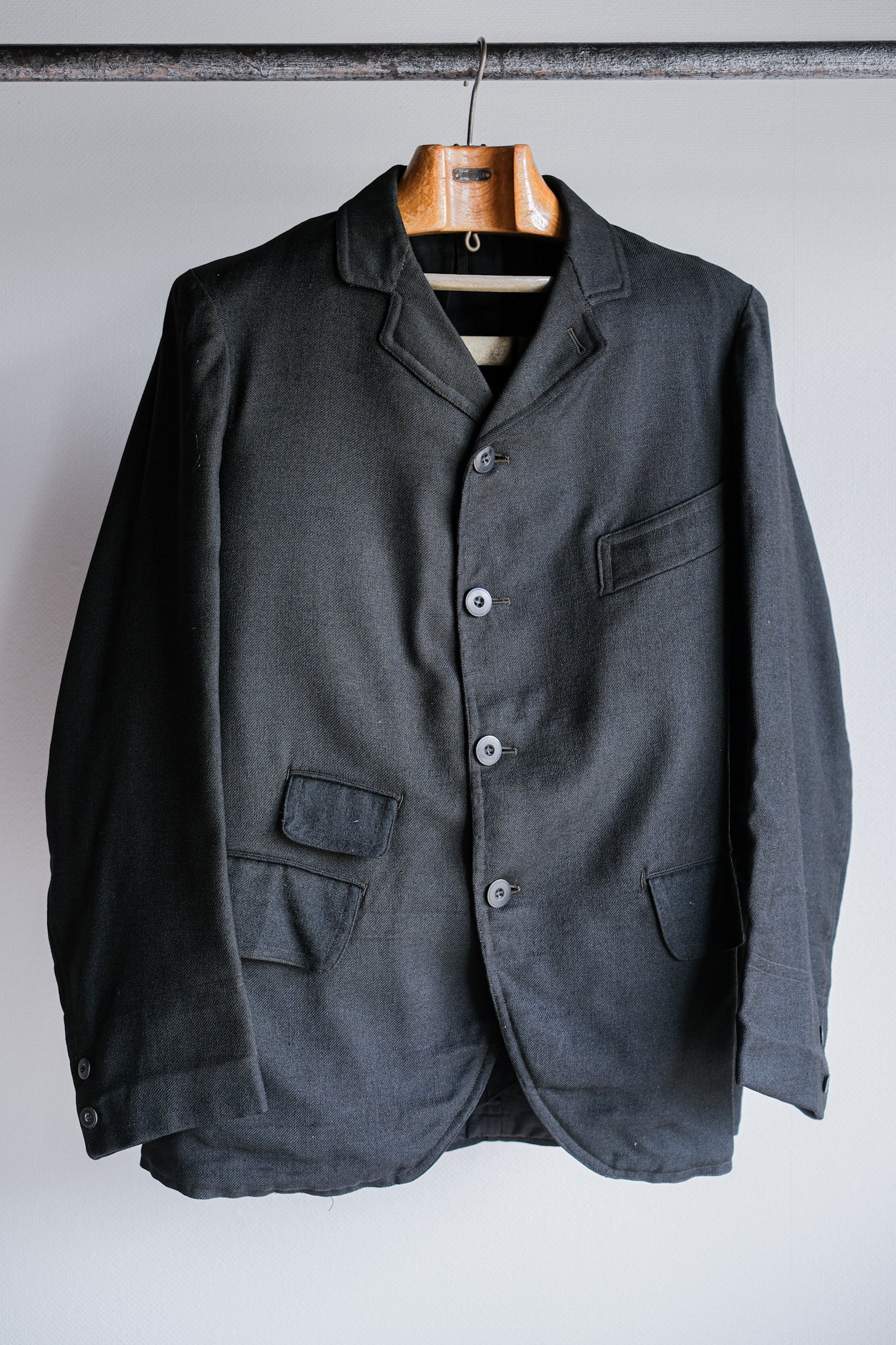 [~ 20's] French Vintage Black Wool Sack COAT