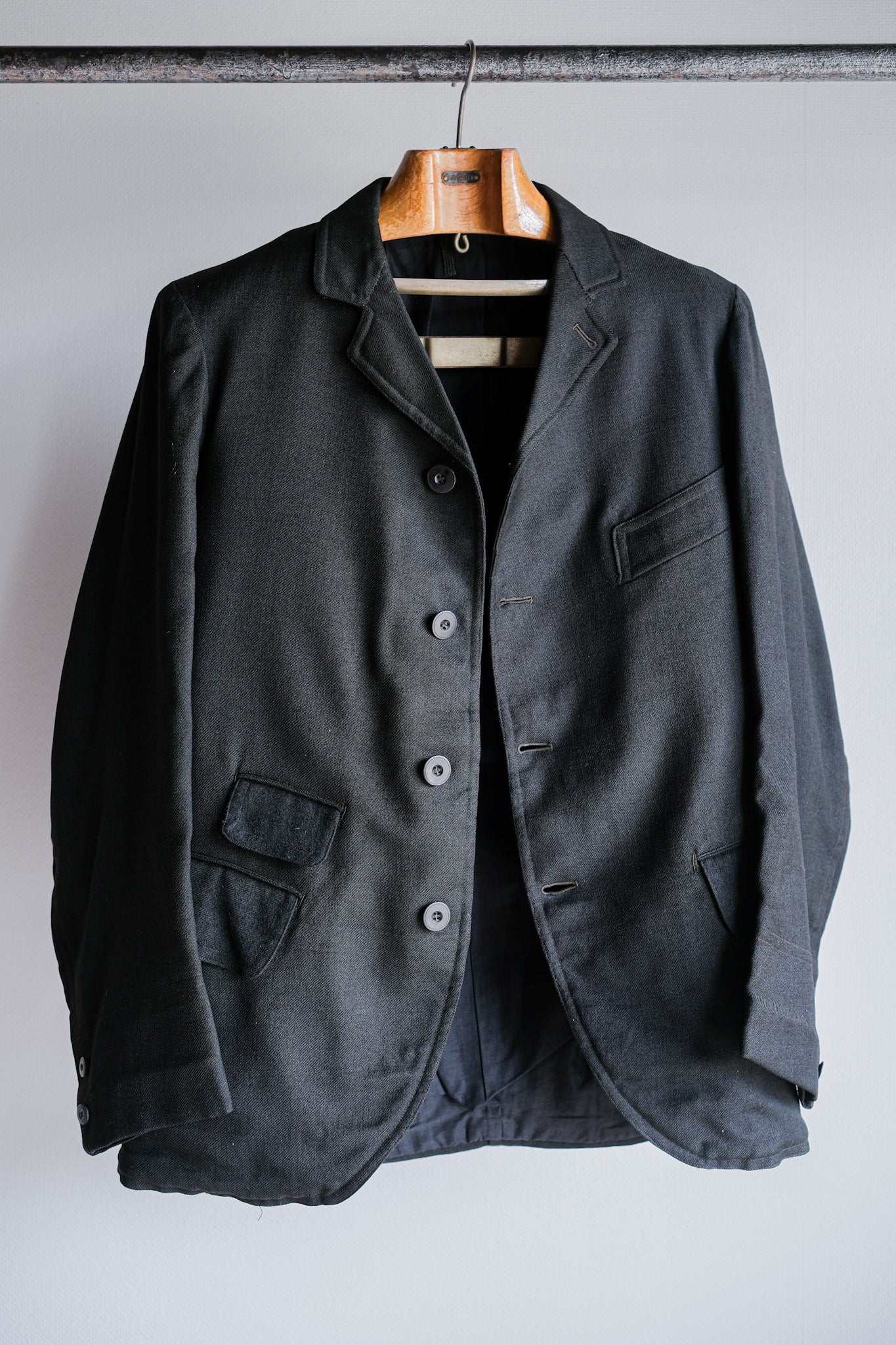 [~ 20's] French Vintage Black Wool Sack COAT