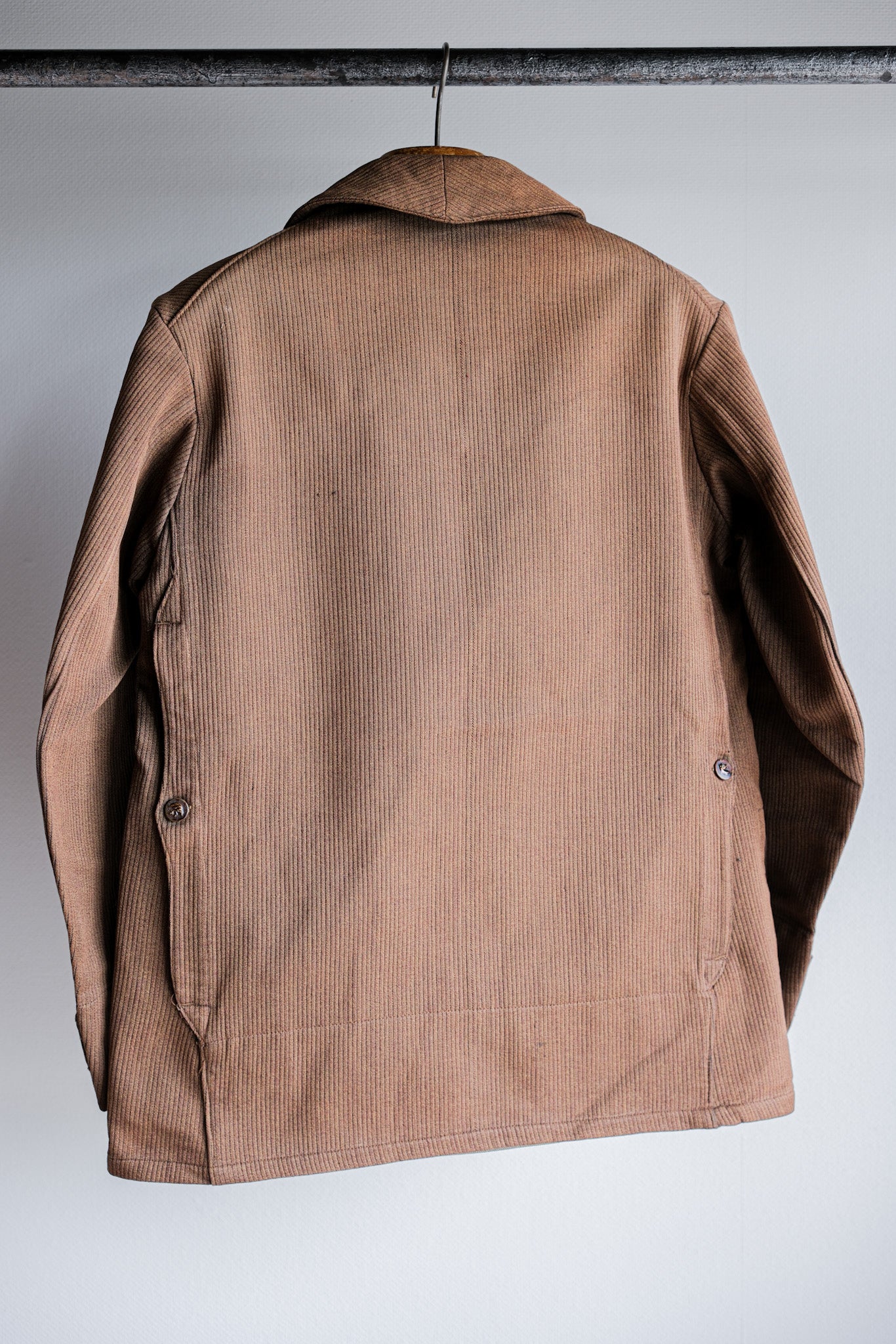 [~ 30's] French Vintage Brown Cotton Pique Hunting Jacket with Chin Strap